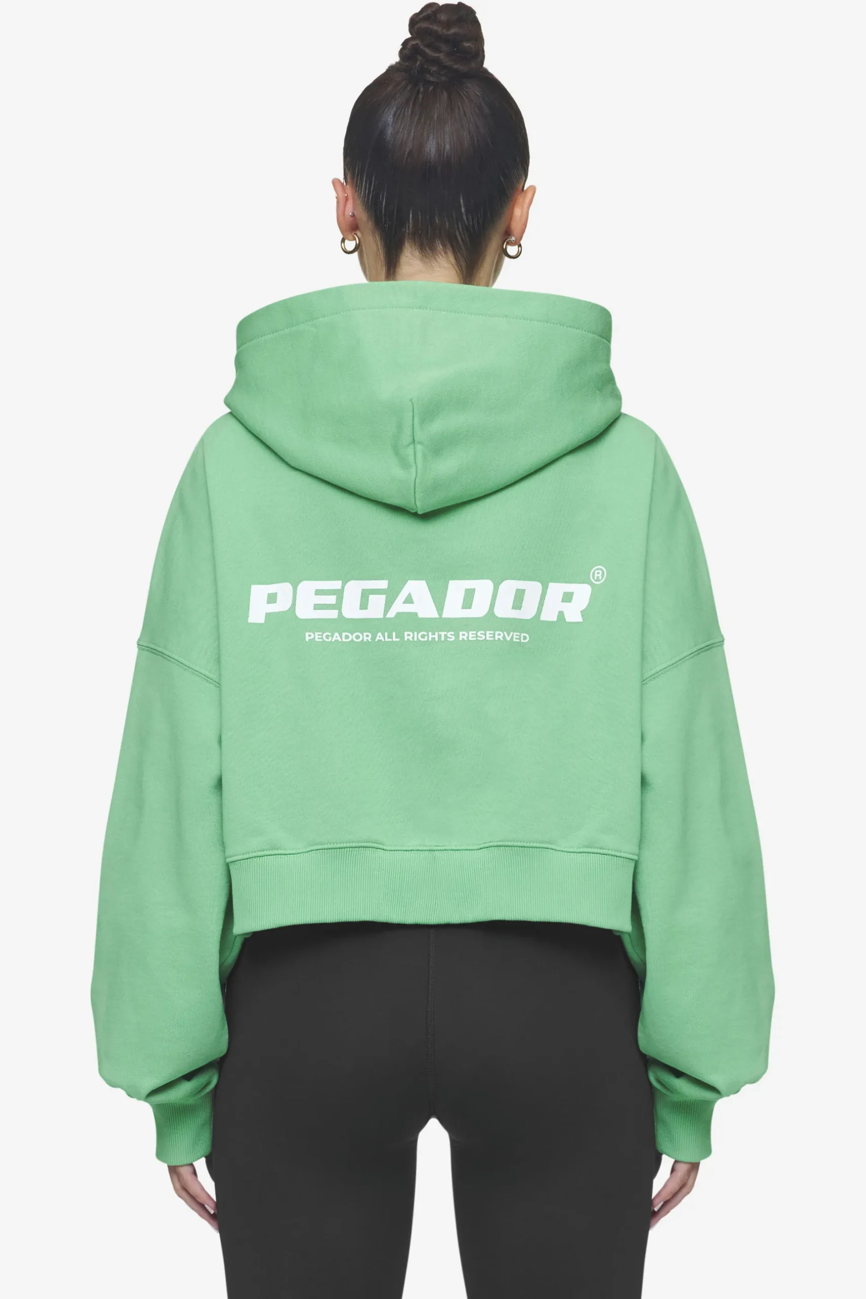 Pegador Hoodies|Zip Hoodies|Lana Logo Cropped Sweat Jacket White Washed peppermint green