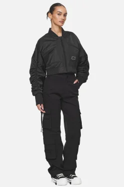 Pegador Jackets|Laura Cropped Ruffed Oversized Jacket Black