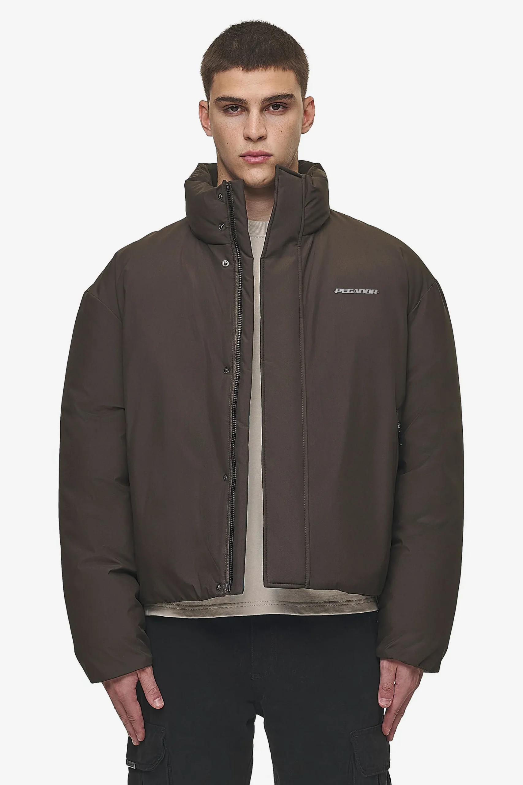 Pegador Jackets|Lavoy Cropped Boxy Puffer Jacket Dark Brown