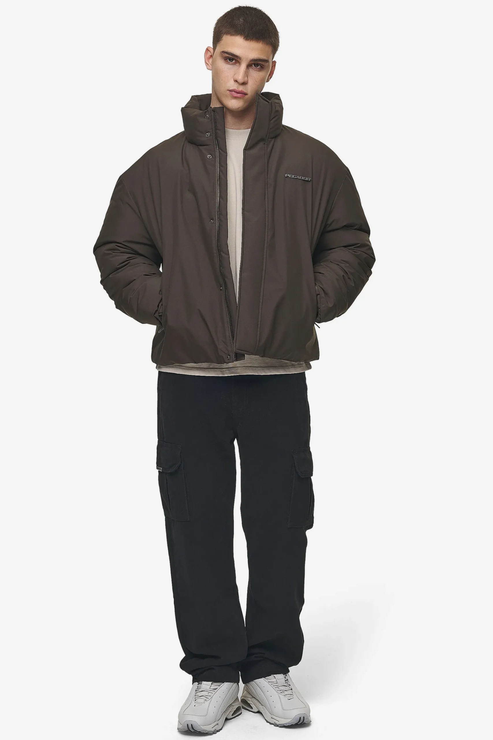 Pegador Jackets|Lavoy Cropped Boxy Puffer Jacket Dark Brown
