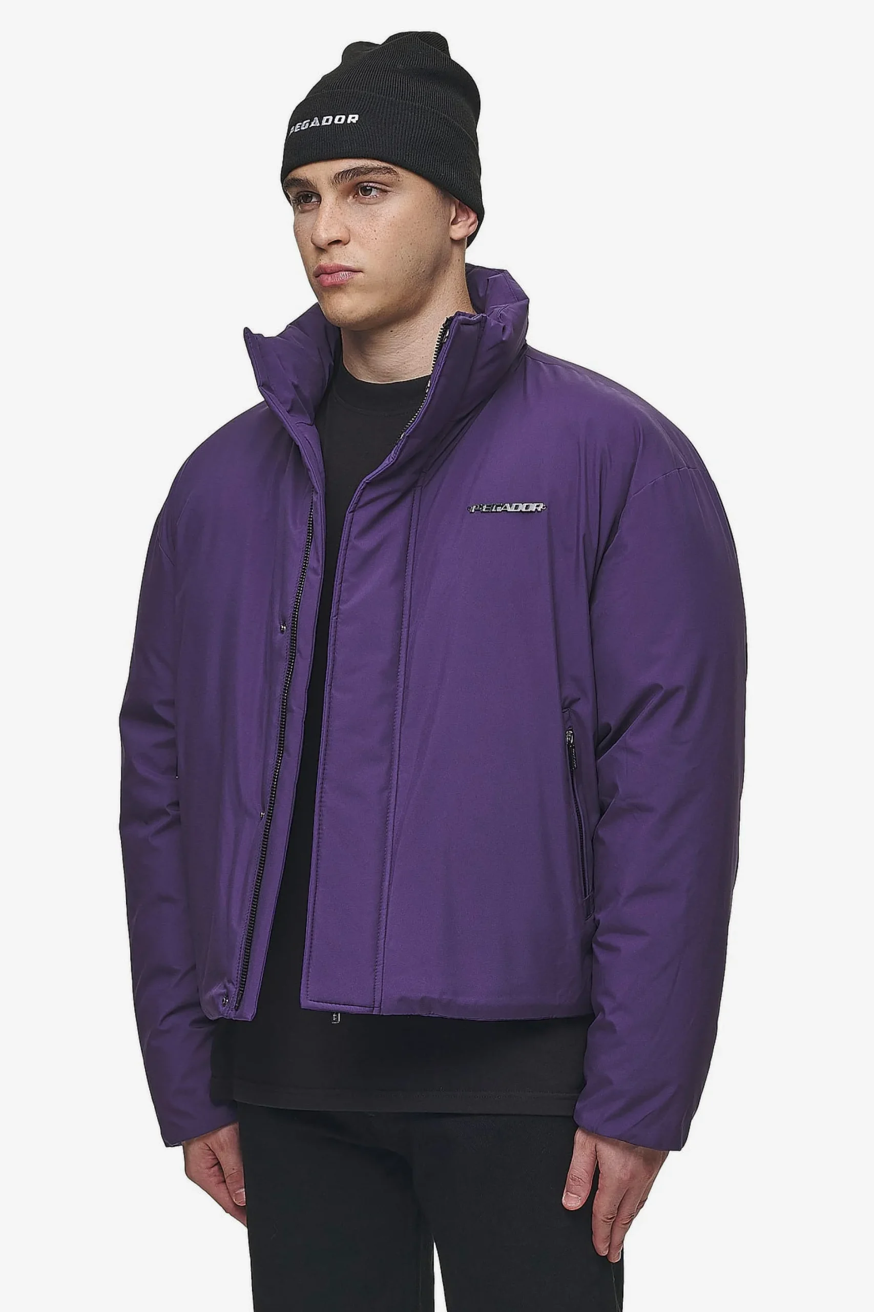 Pegador Jackets|Lavoy Cropped Boxy Puffer Jacket Deep Purple