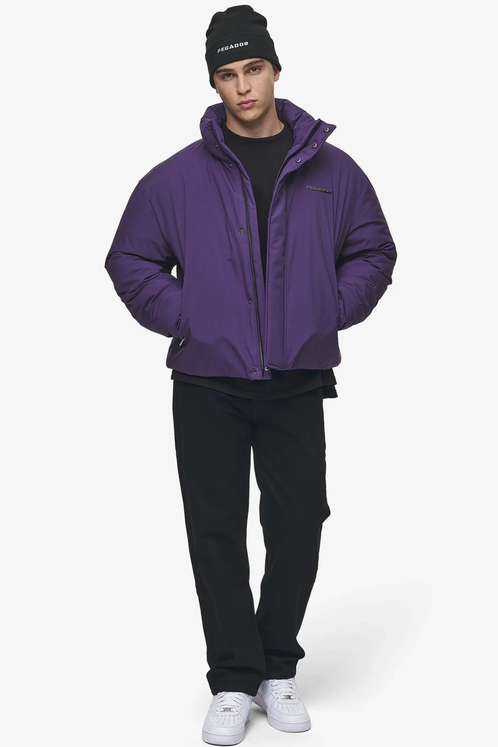 Pegador Jackets|Lavoy Cropped Boxy Puffer Jacket Deep Purple