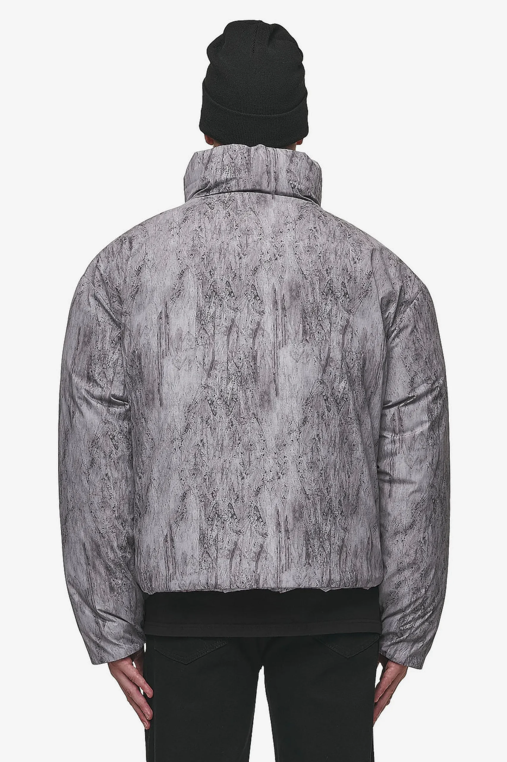 Pegador Jackets|Lavoy Ripstop Crushed Cropped Boxy Puffer Jacket Steel Grey