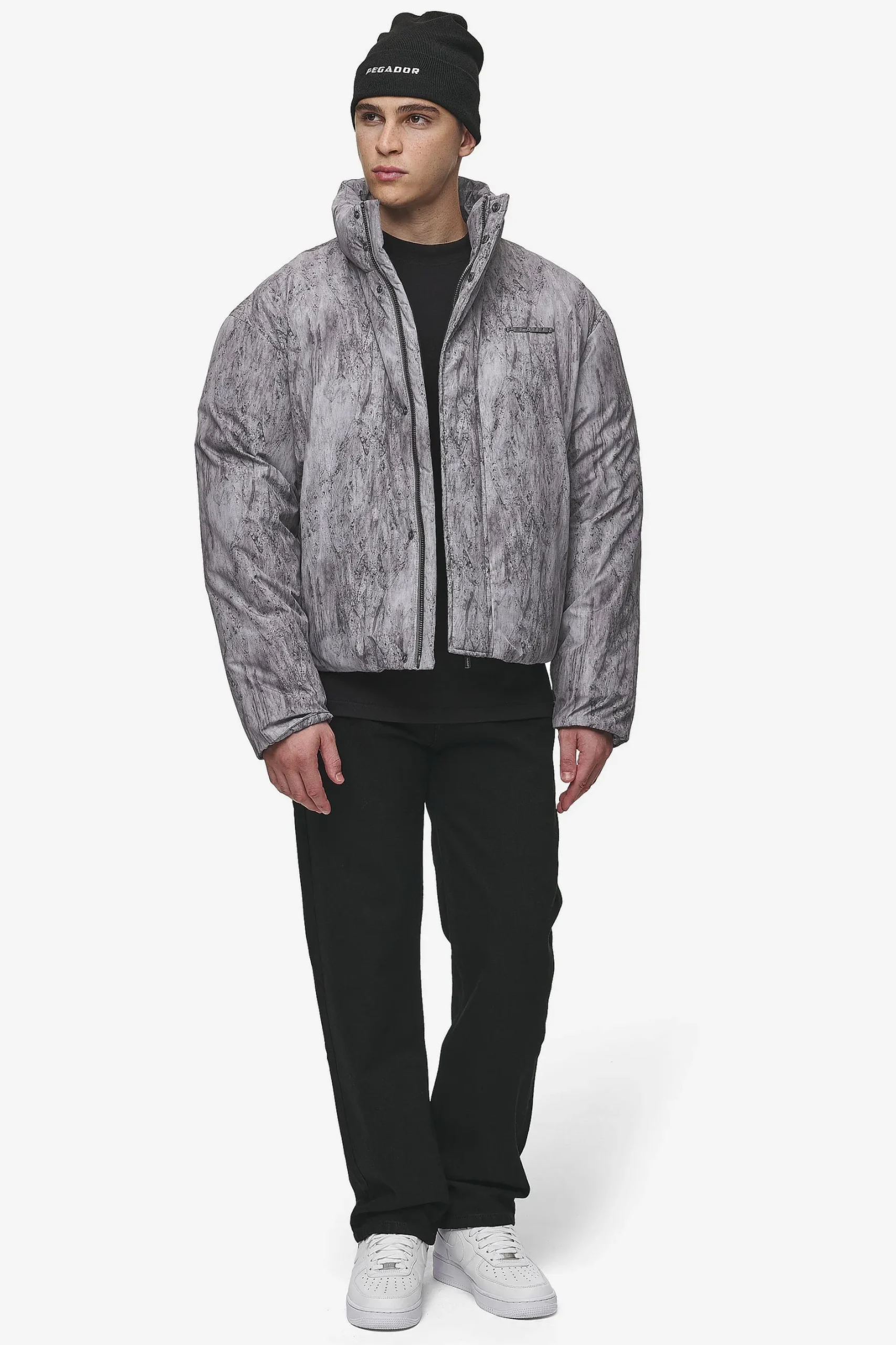 Pegador Jackets|Lavoy Ripstop Crushed Cropped Boxy Puffer Jacket Steel Grey