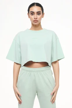 Pegador Tees|Layla Oversized Cropped Tee Vintage Washed Milky Green Gum