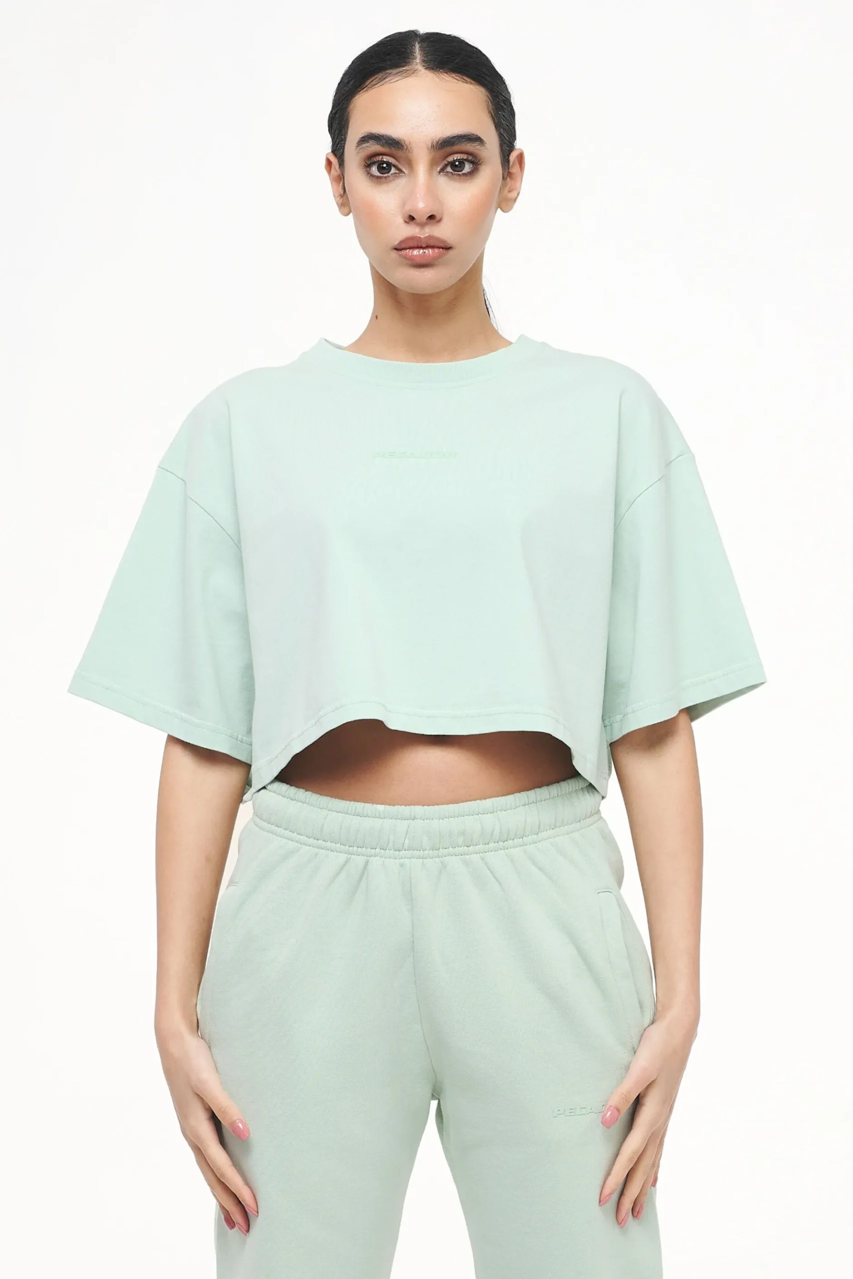 Pegador Tees|Layla Oversized Cropped Tee Vintage Washed Milky Green Gum