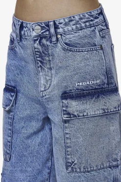 Pegador Jeans|Leli High Waist Cargo Jeans Washed Denim Blue