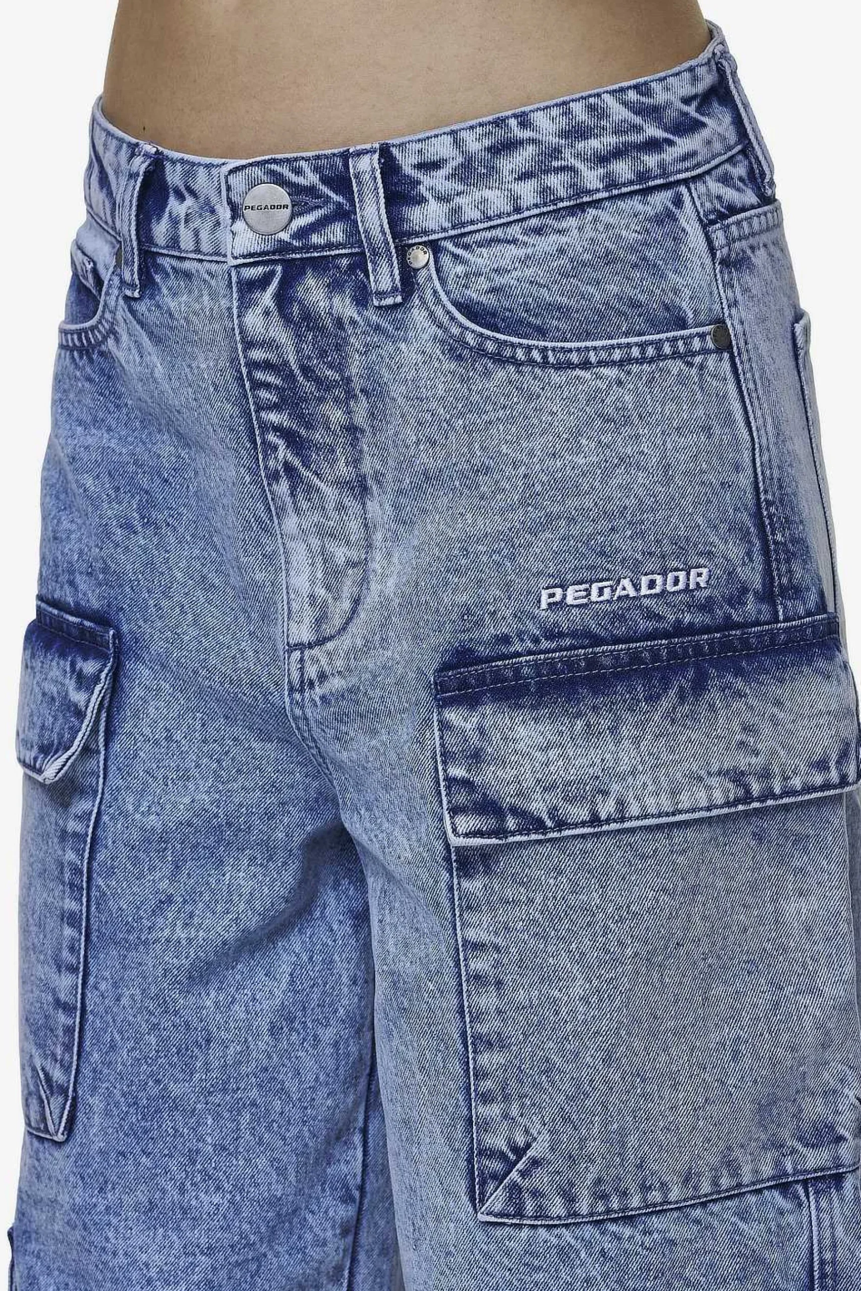 Pegador Jeans|Leli High Waist Cargo Jeans Washed Denim Blue