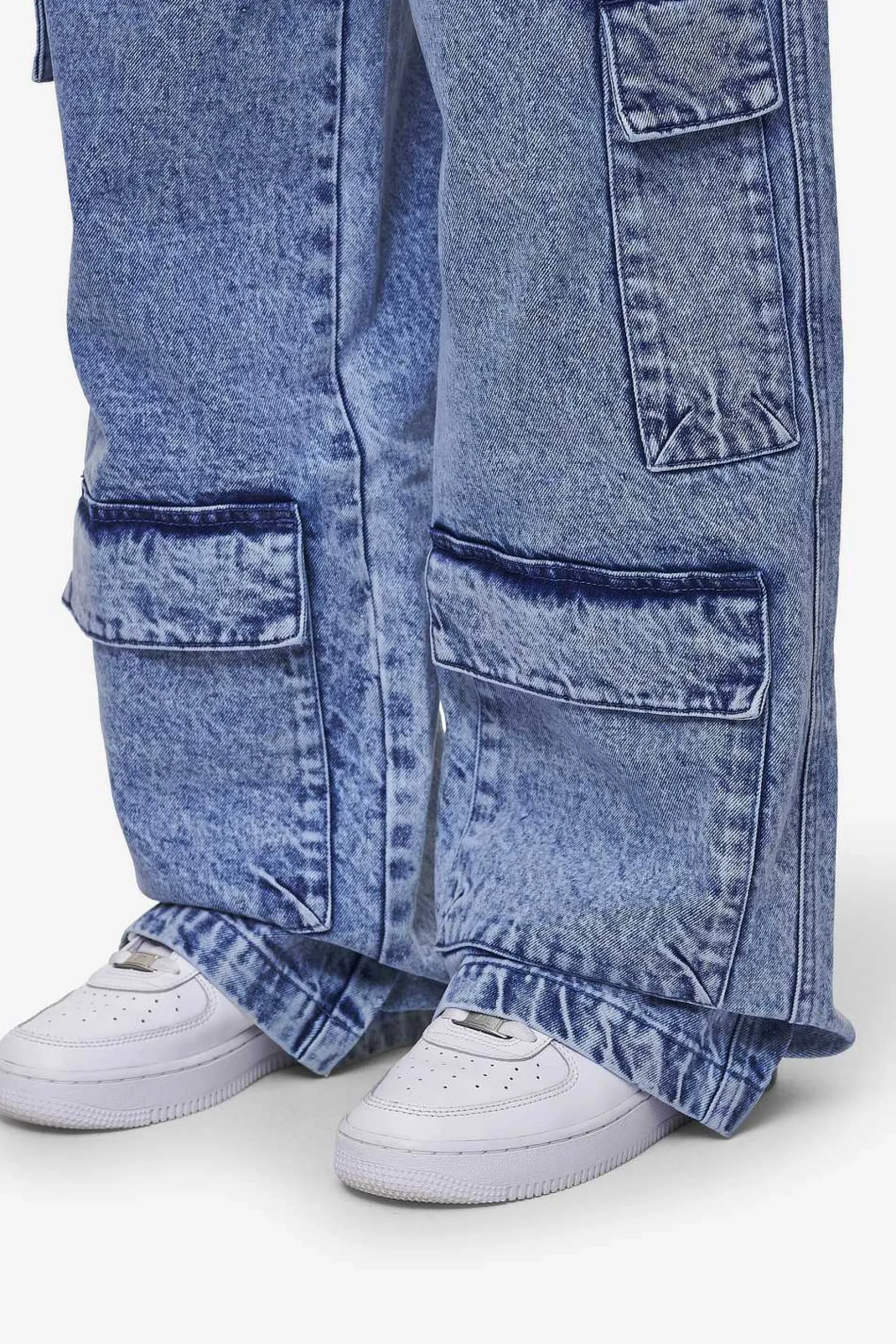 Pegador Jeans|Leli High Waist Cargo Jeans Washed Denim Blue