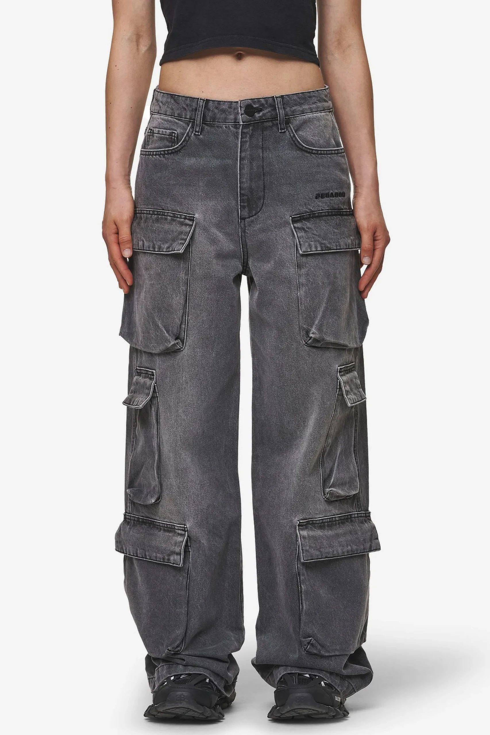 Pegador Jeans|Leli High Waist Cargo Jeans Washed Deep Grey