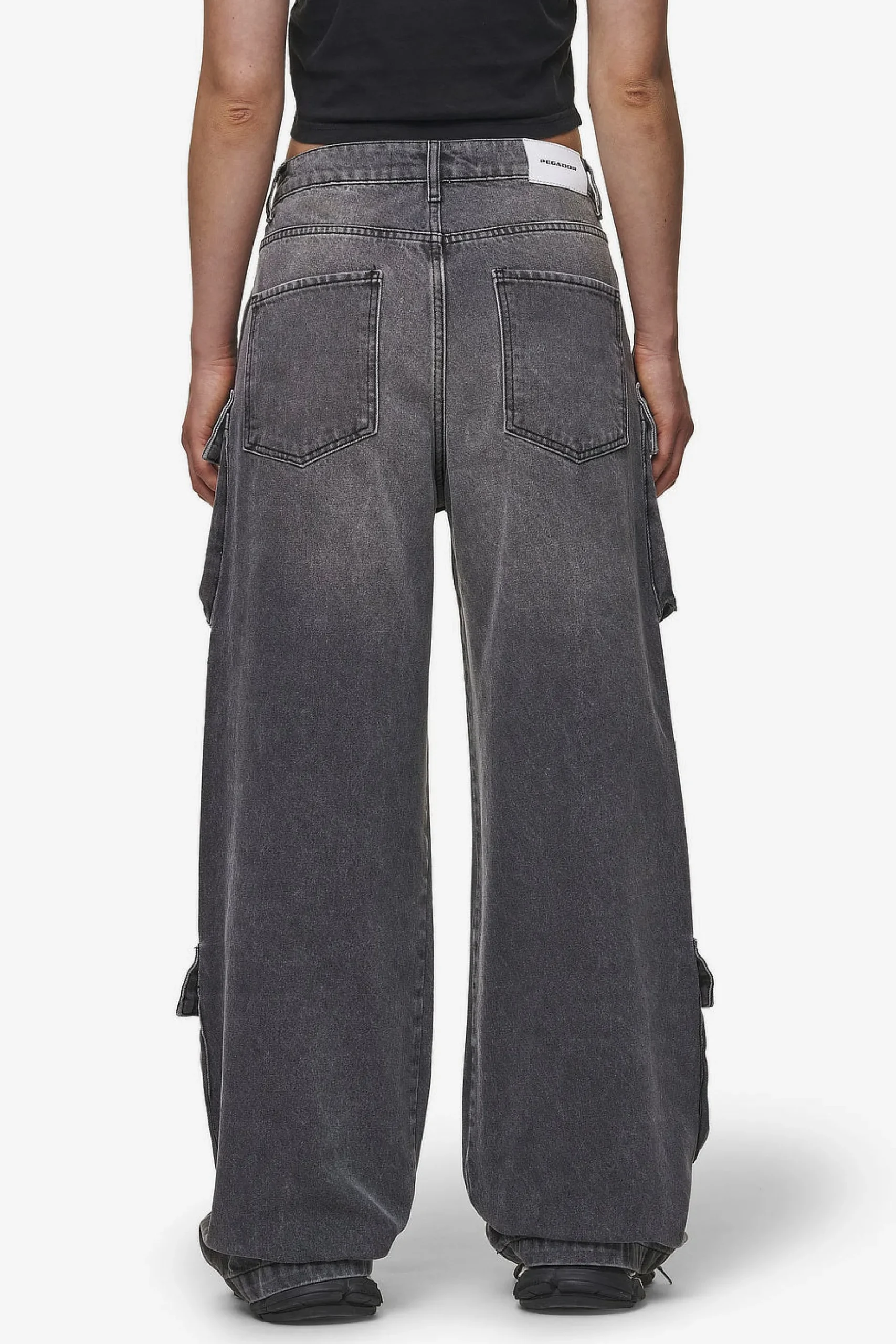 Pegador Jeans|Leli High Waist Cargo Jeans Washed Deep Grey