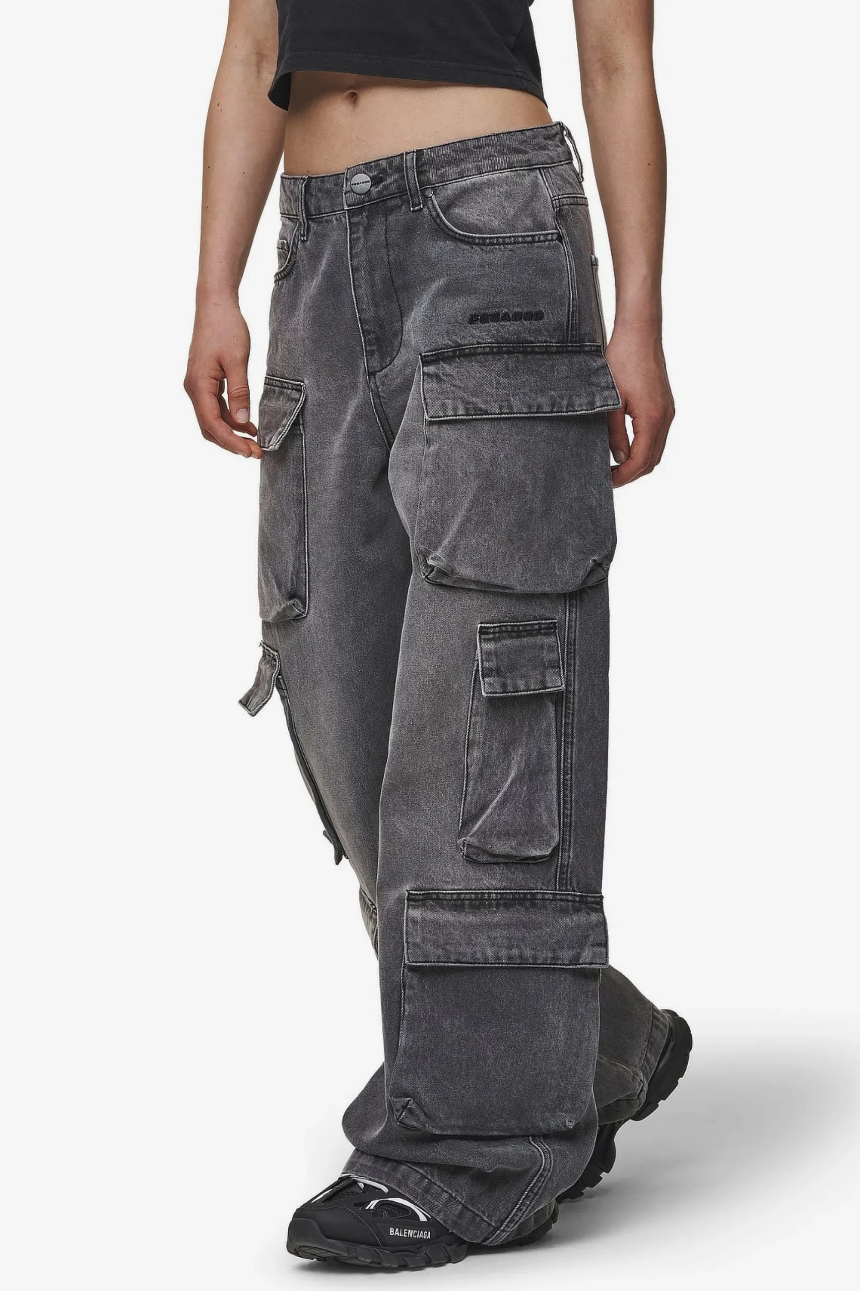 Pegador Jeans|Leli High Waist Cargo Jeans Washed Deep Grey