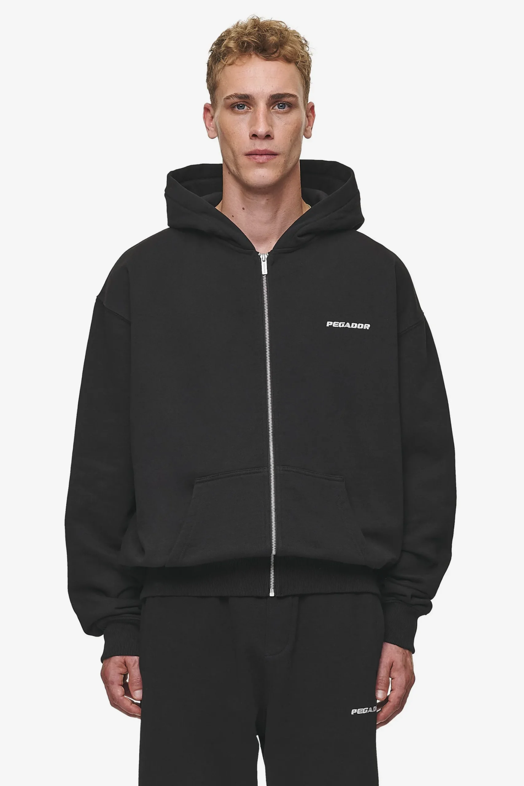 Pegador Hoodies|Zip Hoodies|Logo Oversized Sweat Jacket Washed Black