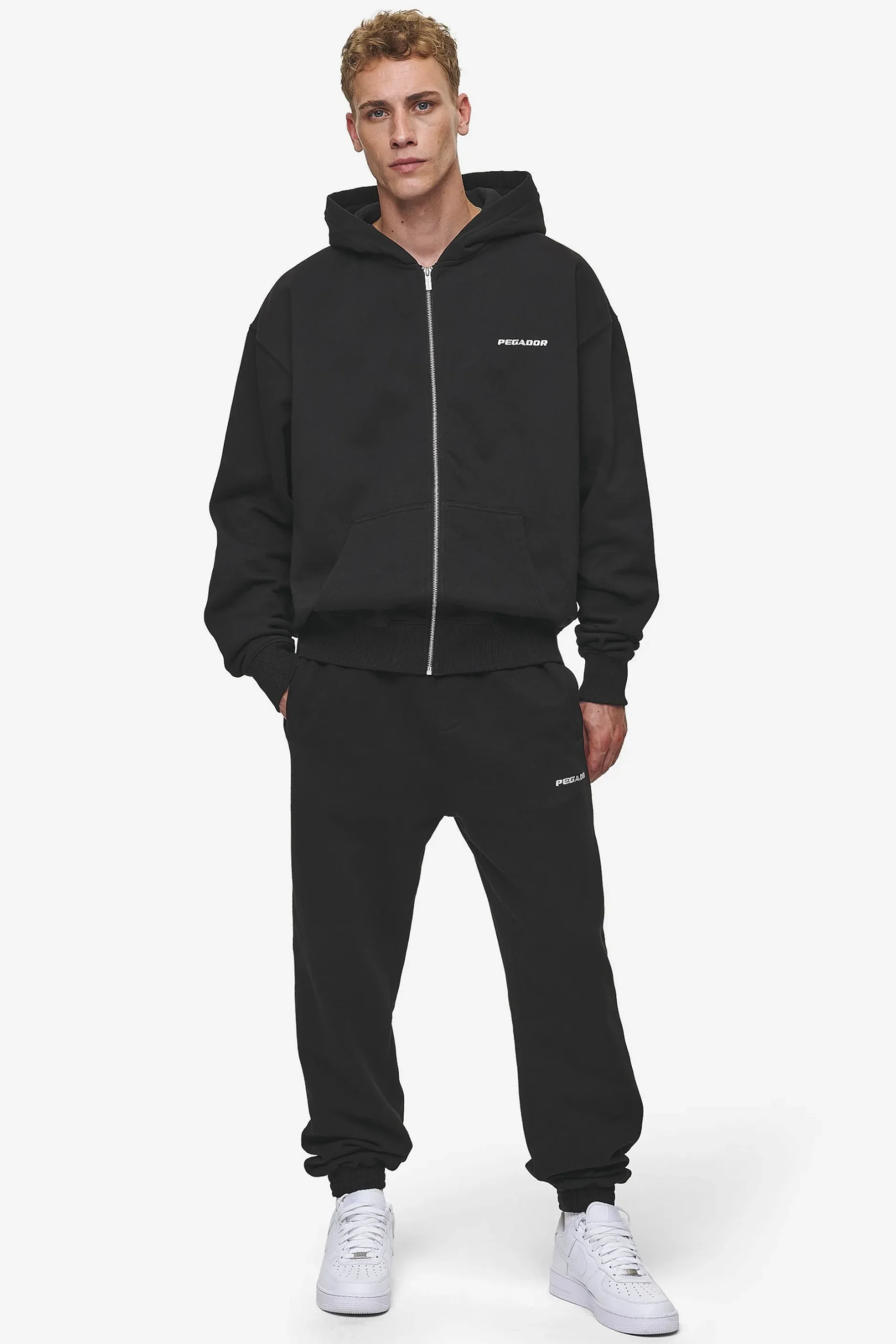 Pegador Hoodies|Zip Hoodies|Logo Oversized Sweat Jacket Washed Black