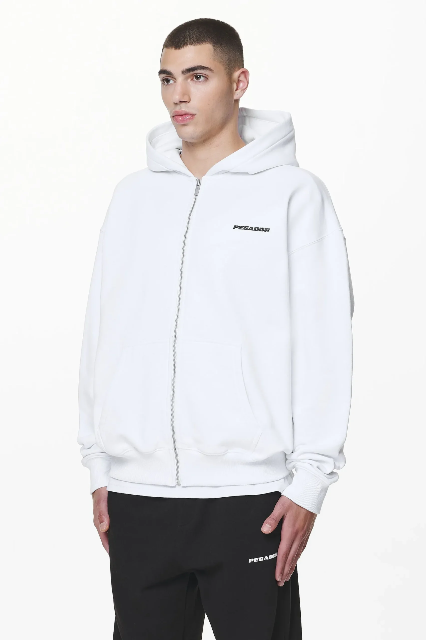 Pegador Hoodies|Zip Hoodies|Logo Oversized Sweat Jacket White