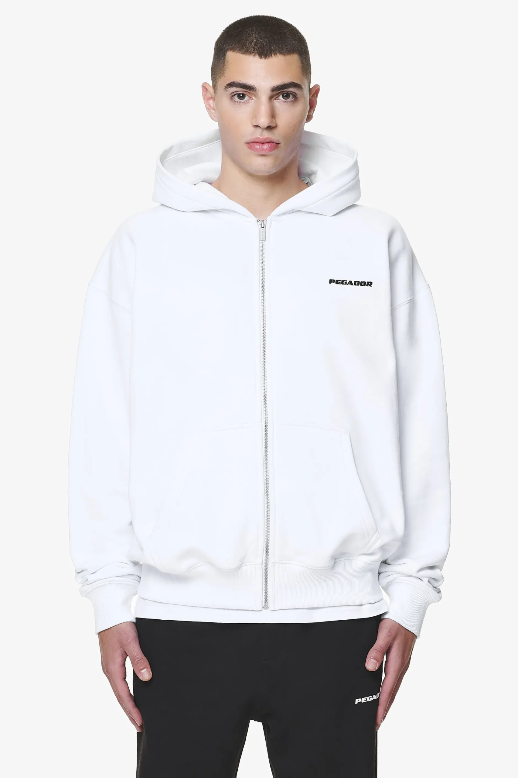 Pegador Hoodies|Zip Hoodies|Logo Oversized Sweat Jacket White
