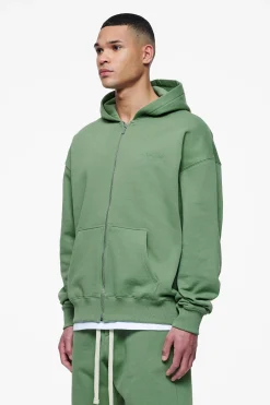 Pegador Hoodies|Zip Hoodies|Logo Oversized Sweat Jacket Gum Vintage washed cypress green