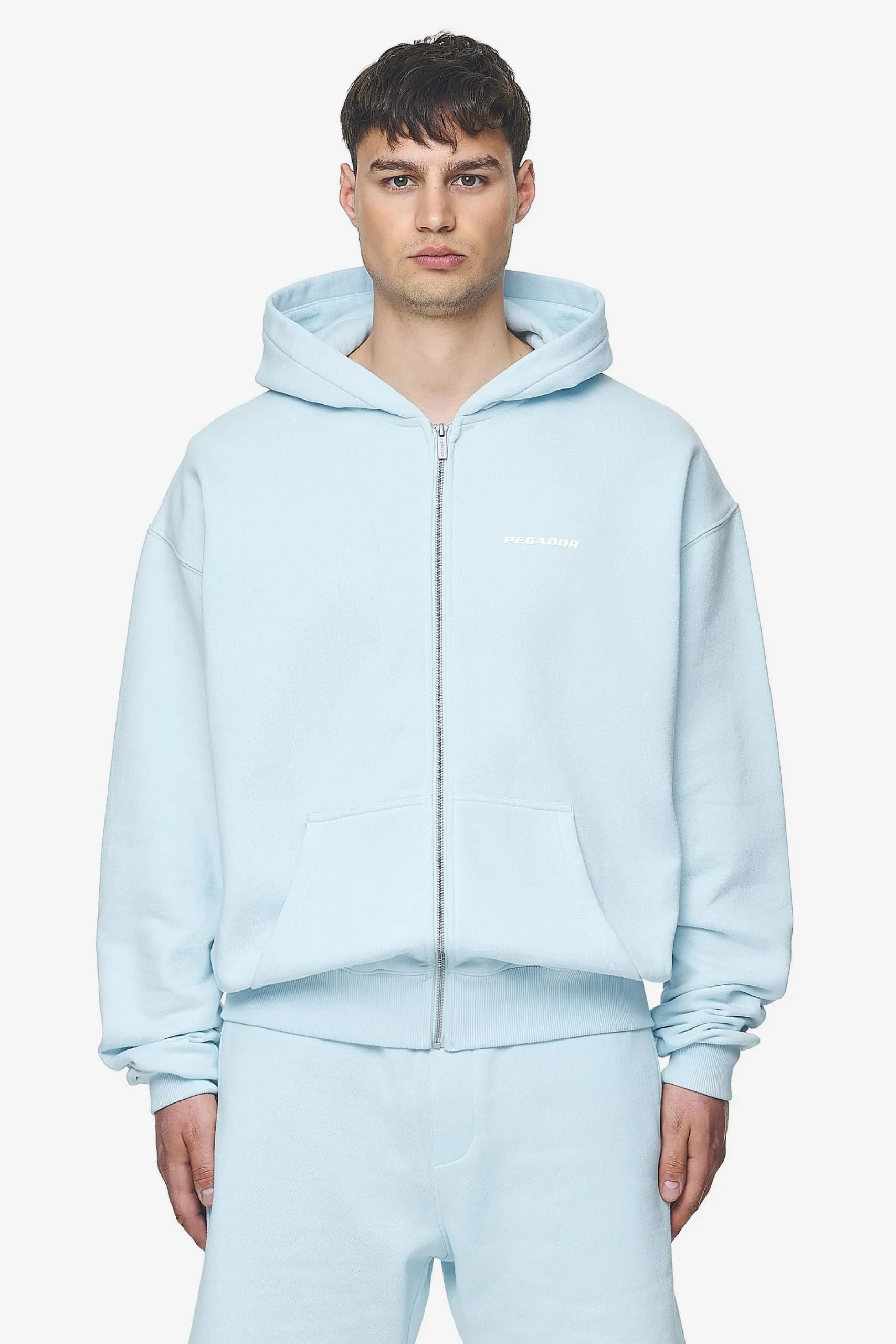 Pegador Hoodies|Zip Hoodies|Logo Oversized Sweat Jacket White Gum Washed baby blue