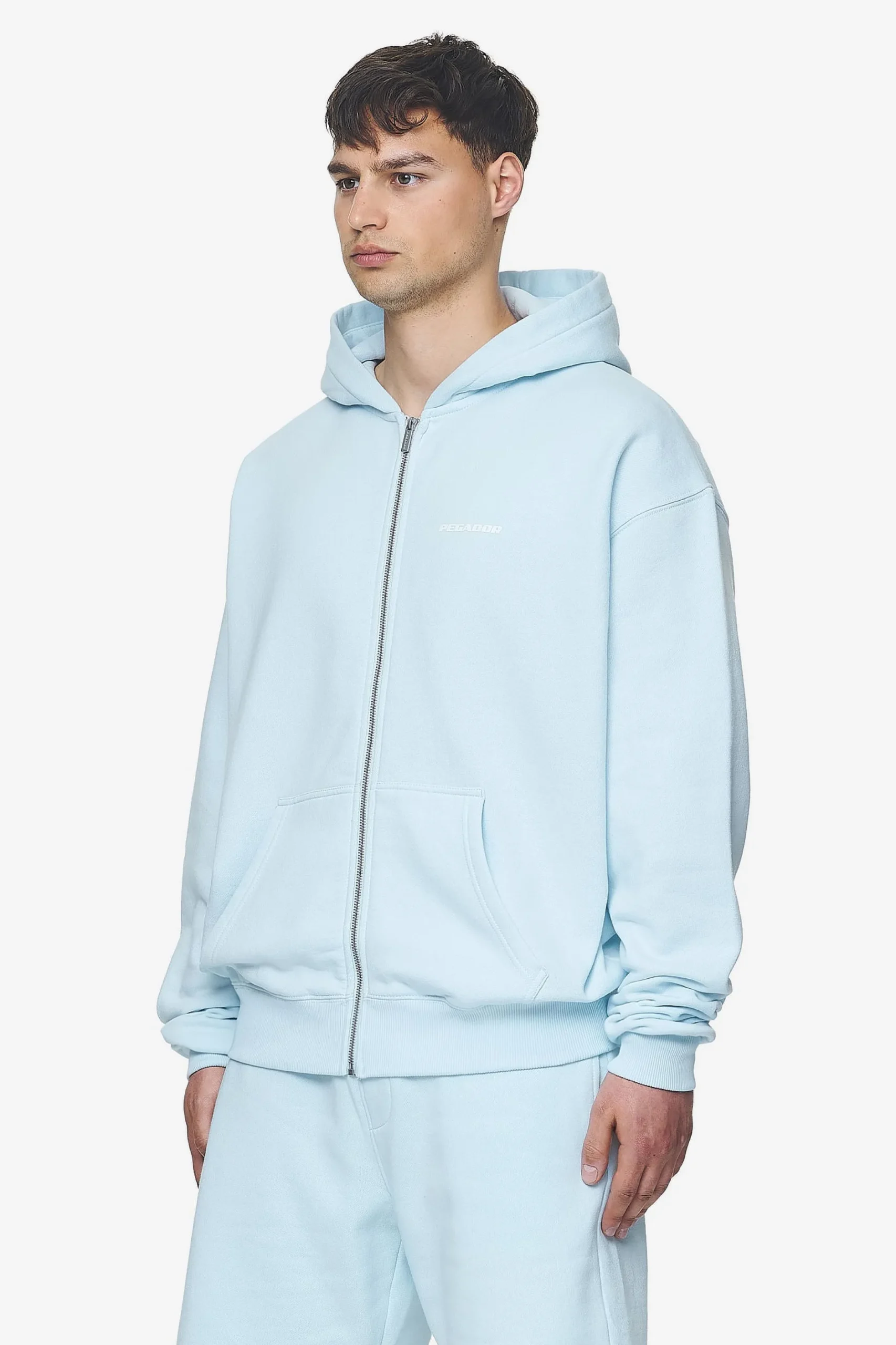 Pegador Hoodies|Zip Hoodies|Logo Oversized Sweat Jacket White Gum Washed baby blue