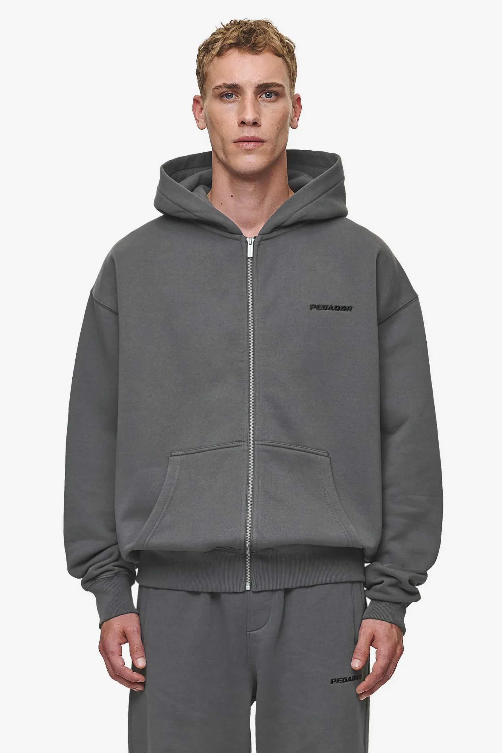 Pegador Hoodies|Zip Hoodies|Logo Oversized Sweat Jacket Washed Anthracite