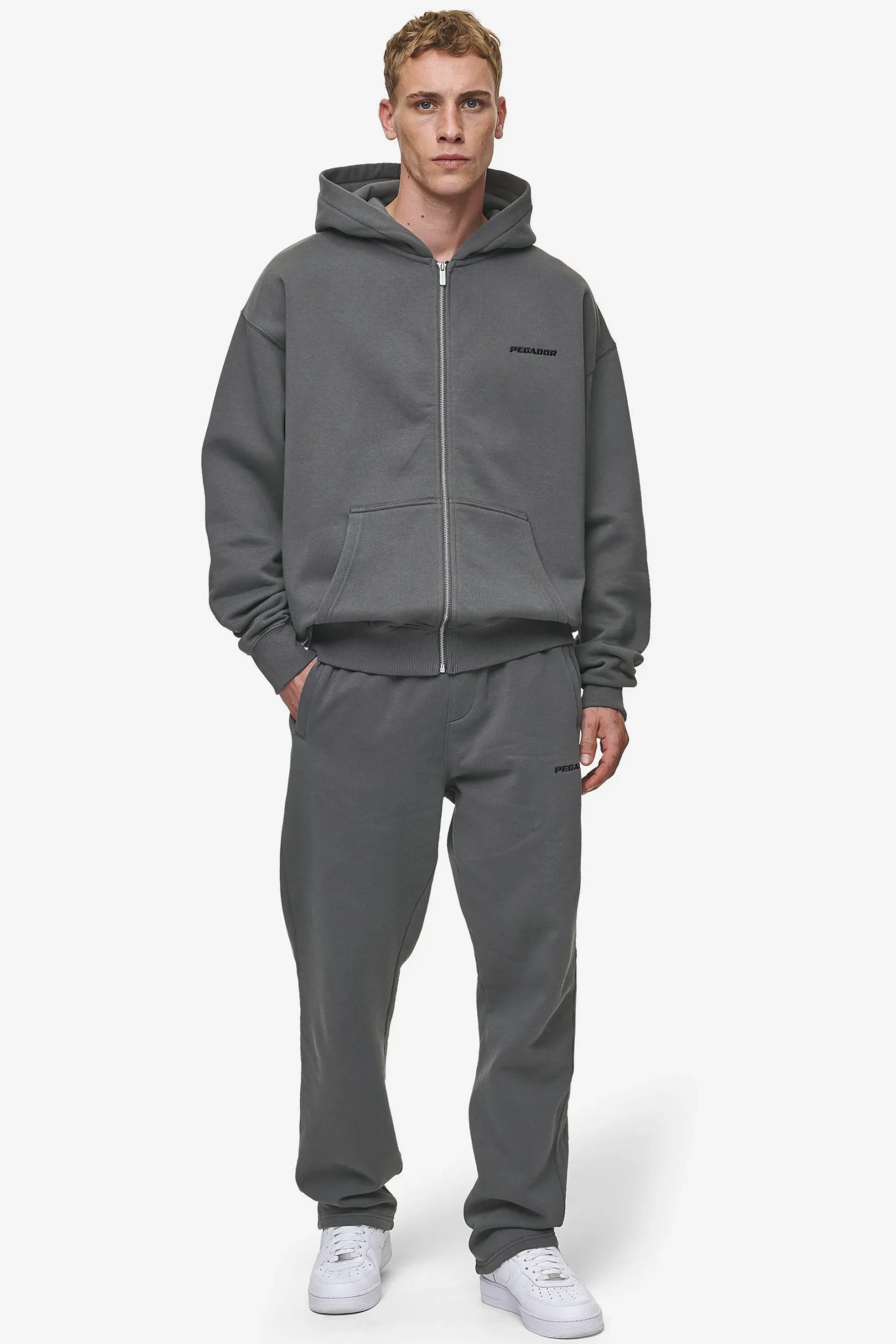 Pegador Hoodies|Zip Hoodies|Logo Oversized Sweat Jacket Washed Anthracite