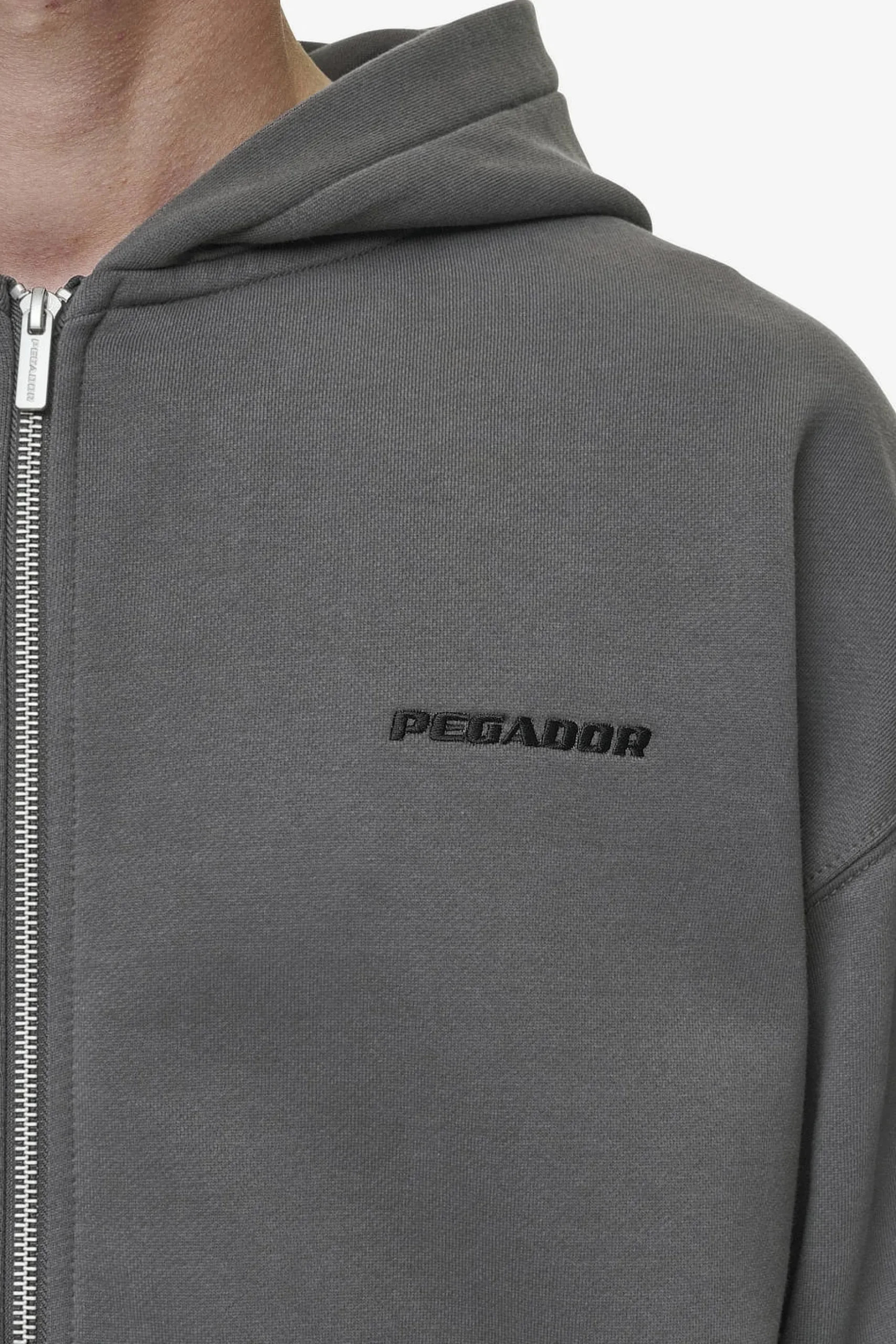 Pegador Hoodies|Zip Hoodies|Logo Oversized Sweat Jacket Washed Anthracite