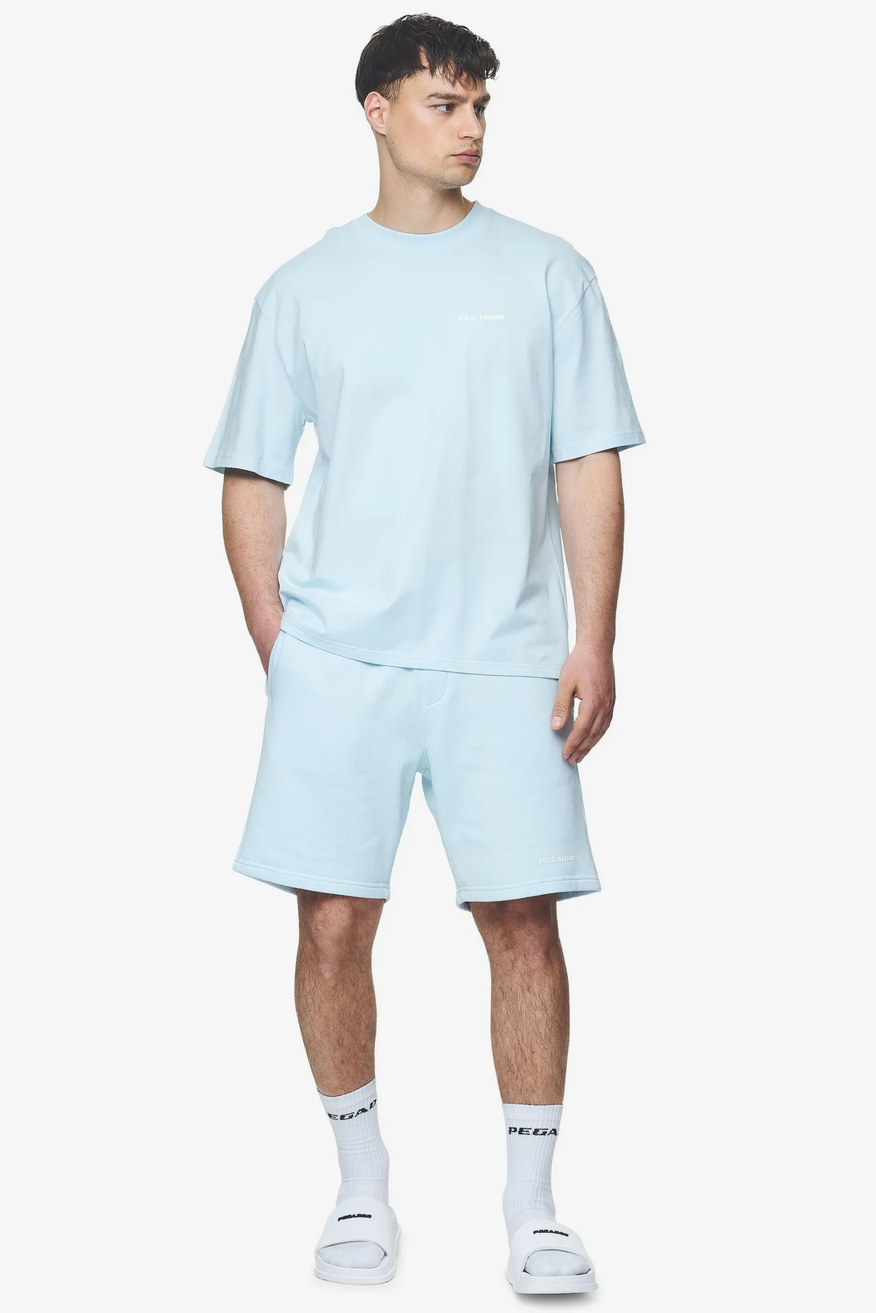 Pegador Tees|Logo Oversized Tee White Gum Washed baby blue
