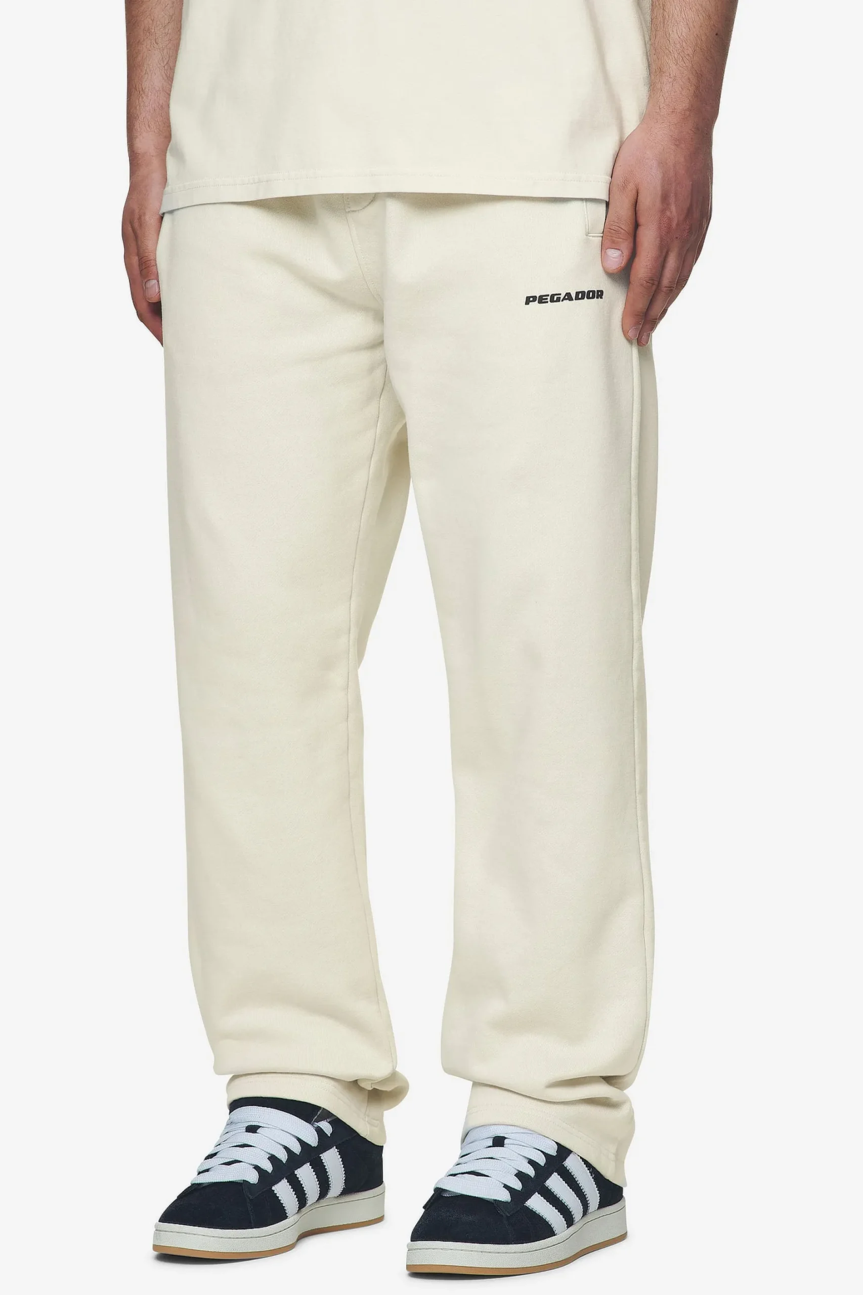 Pegador Pants & Joggers|Logo Wide Sweat Pants Black Gum Washed salty cream