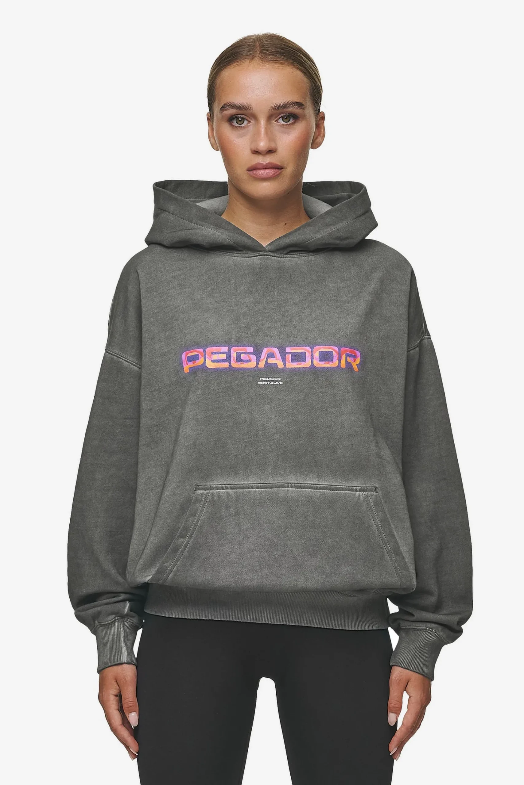 Pegador Hoodies|Lui Sprayed Oversized Hoodie Oil Dyed Deep Grey