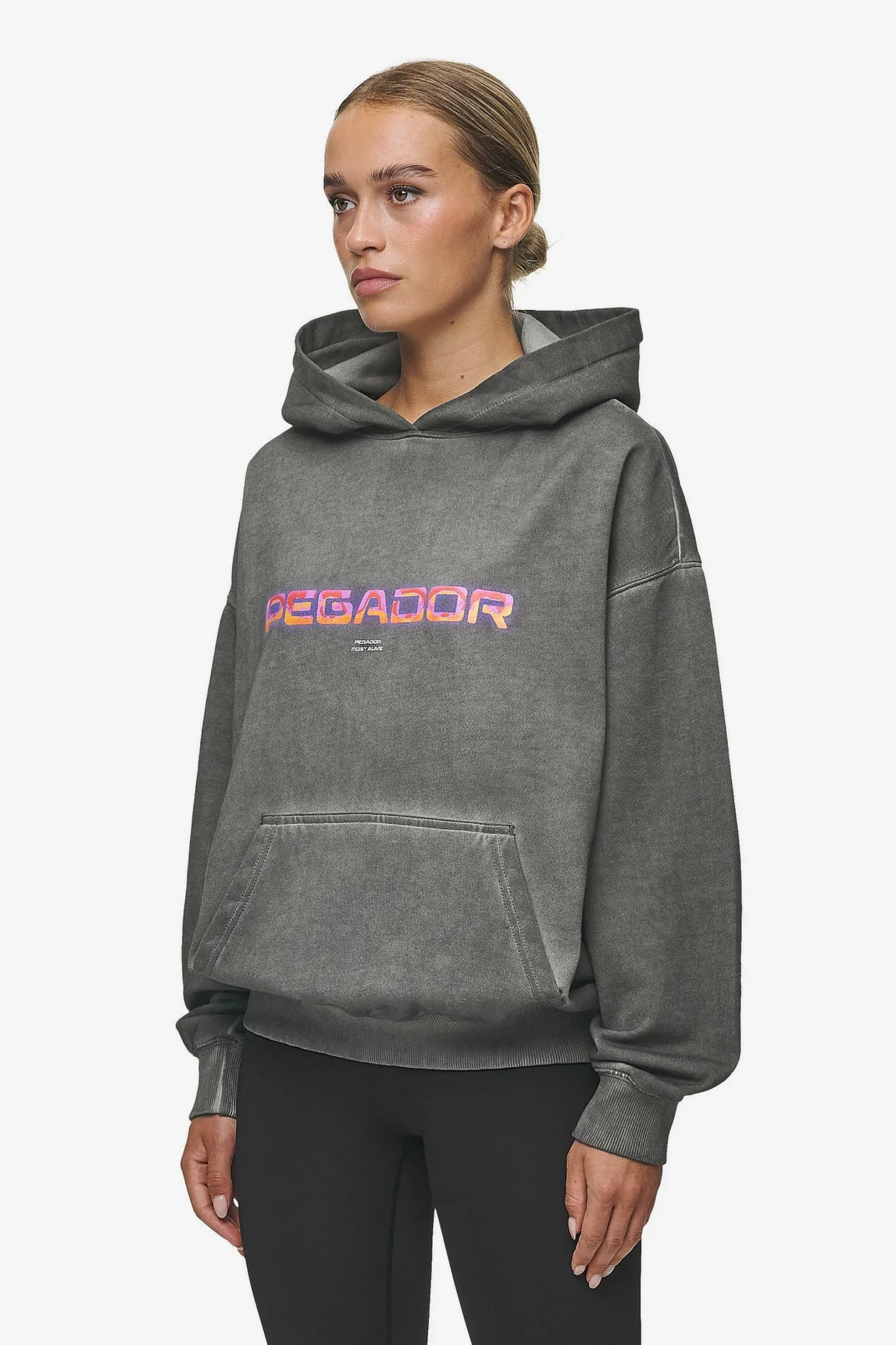Pegador Hoodies|Lui Sprayed Oversized Hoodie Oil Dyed Deep Grey