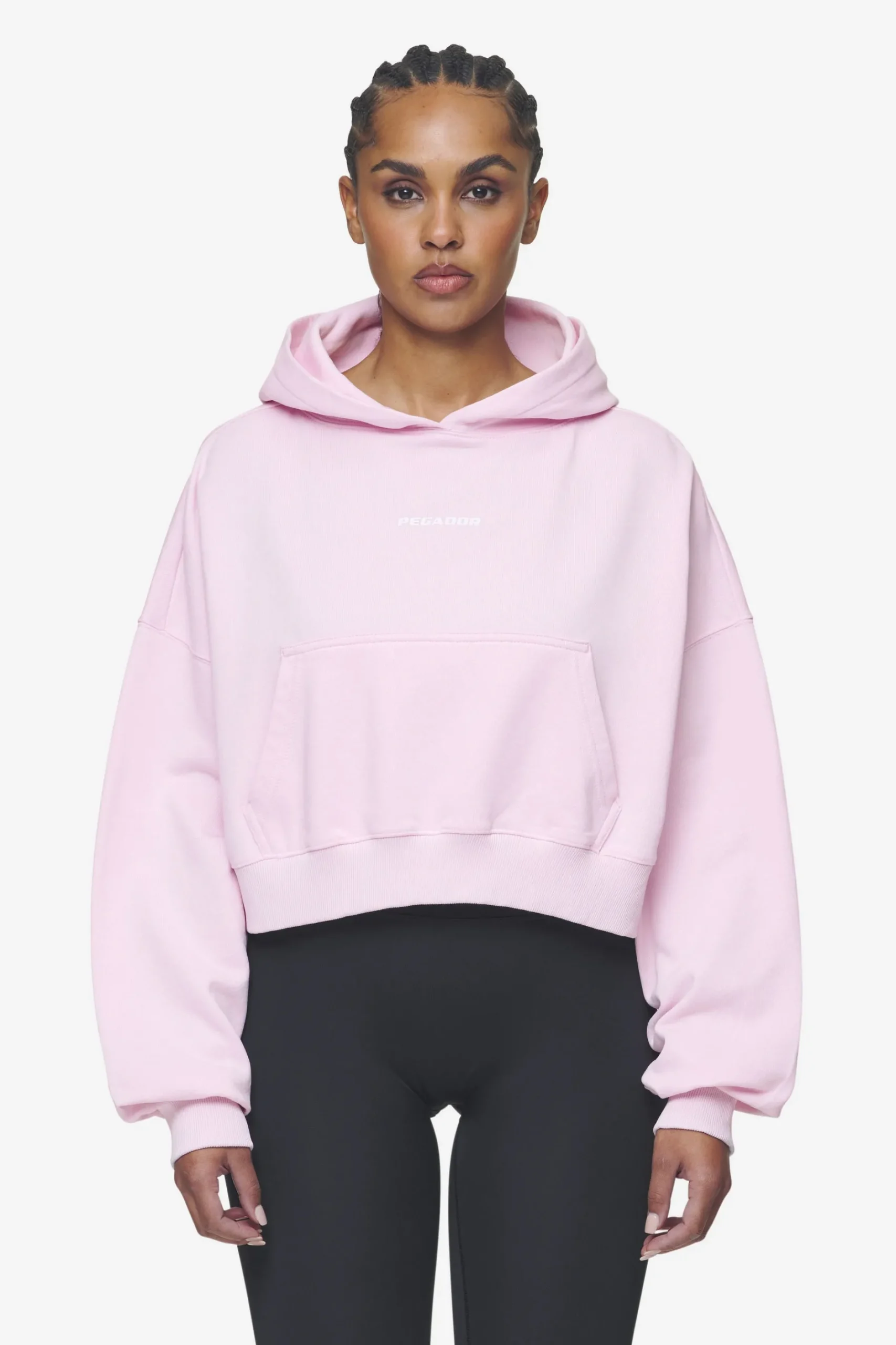 Pegador Hoodies|Luna Logo Oversized Cropped Hoodie Washed Bubblegum White
