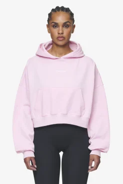 Pegador Hoodies|Luna Logo Oversized Cropped Hoodie Washed Bubblegum White