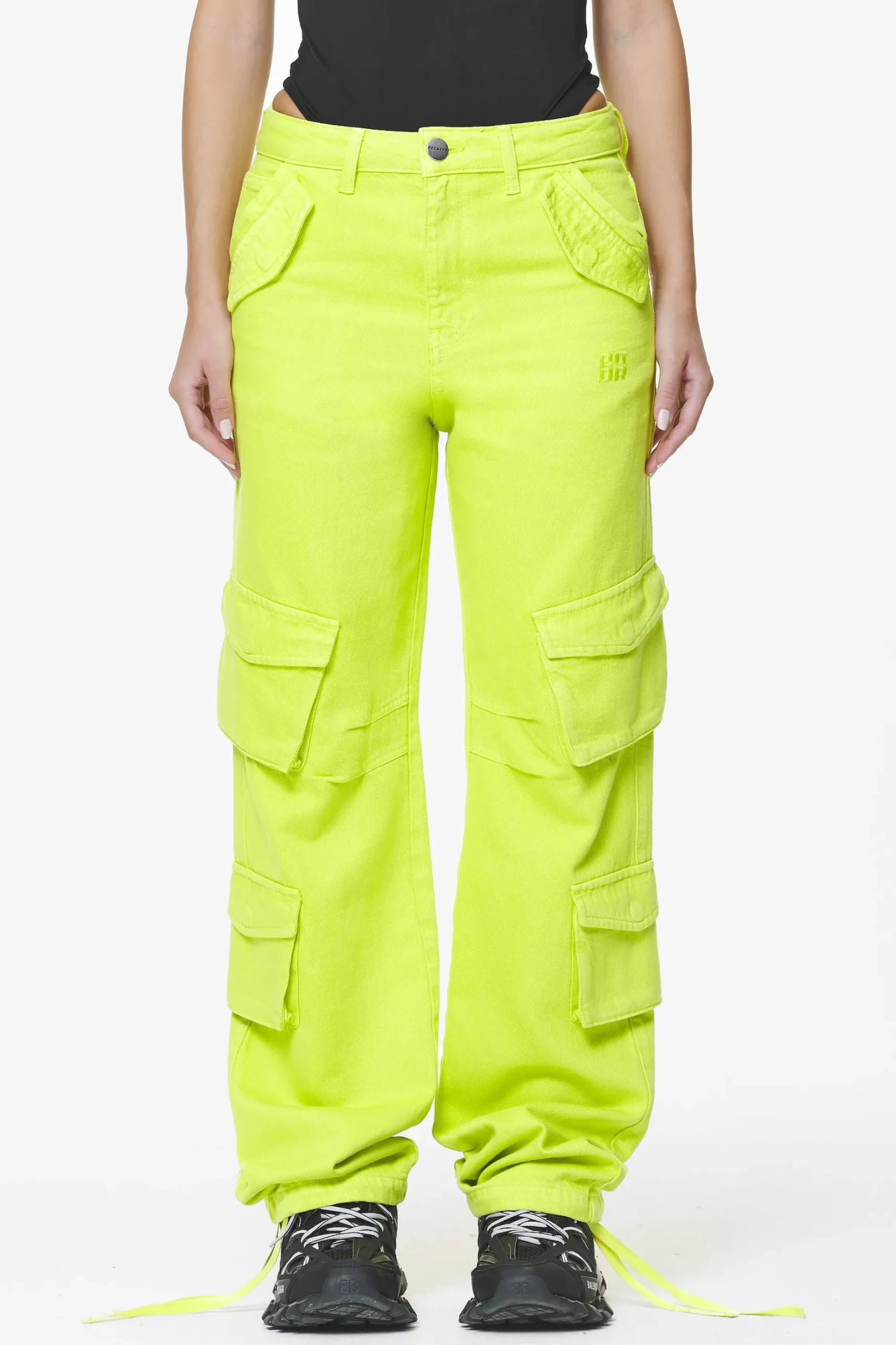 Pegador Jeans|Maloy Cargo Wide Jeans Washed Lime Yellow