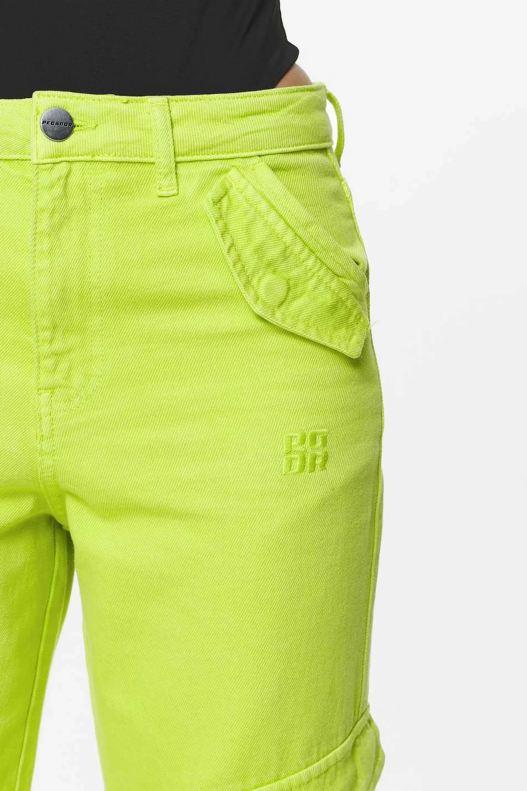 Pegador Jeans|Maloy Cargo Wide Jeans Washed Lime Yellow