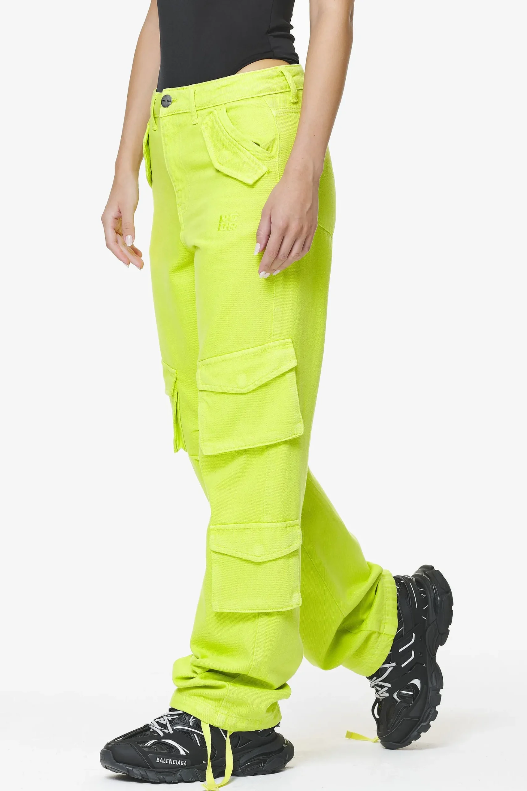 Pegador Jeans|Maloy Cargo Wide Jeans Washed Lime Yellow