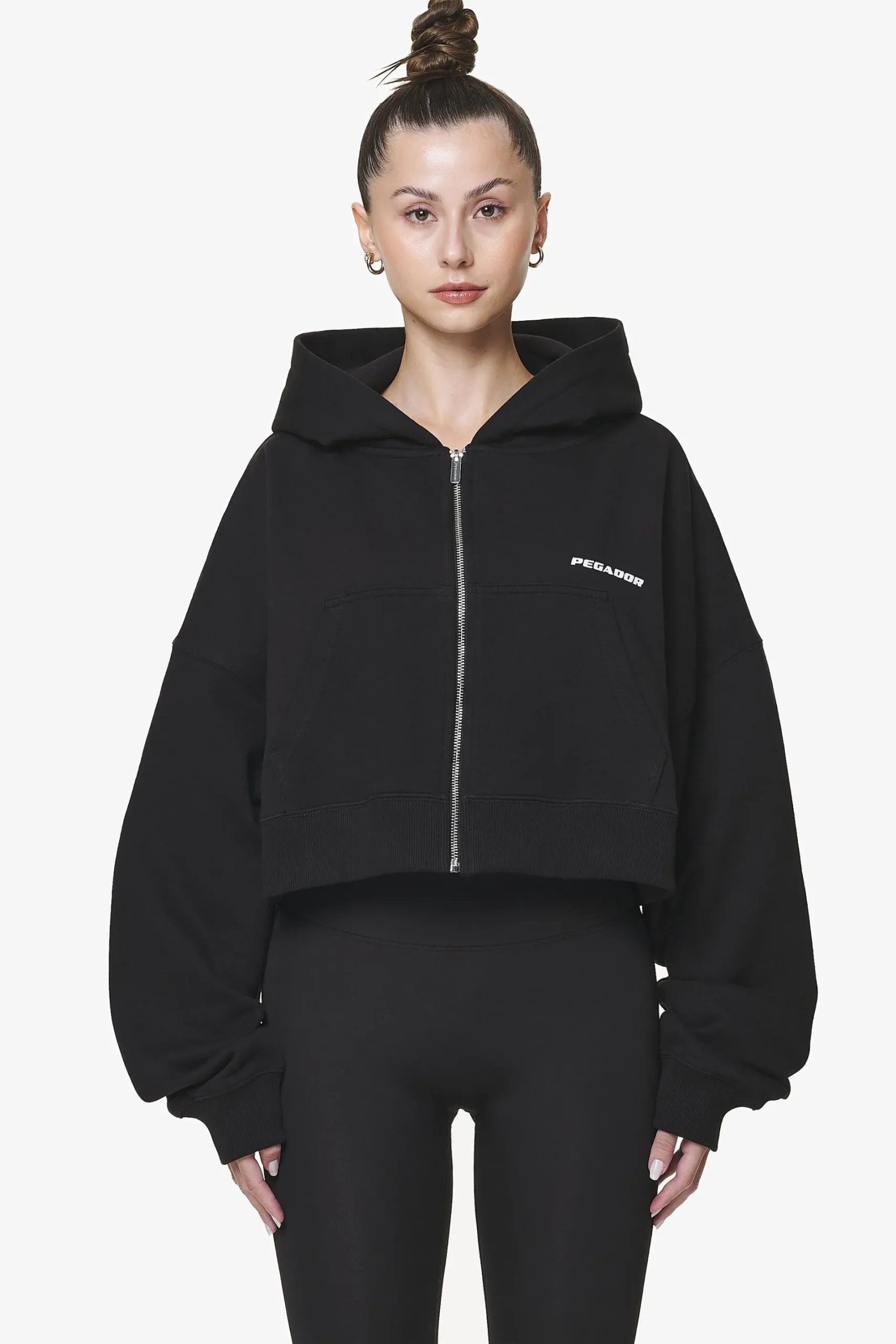 Pegador Hoodies|Zip Hoodies|Marla Cropped Zip Hoodie Black Gum