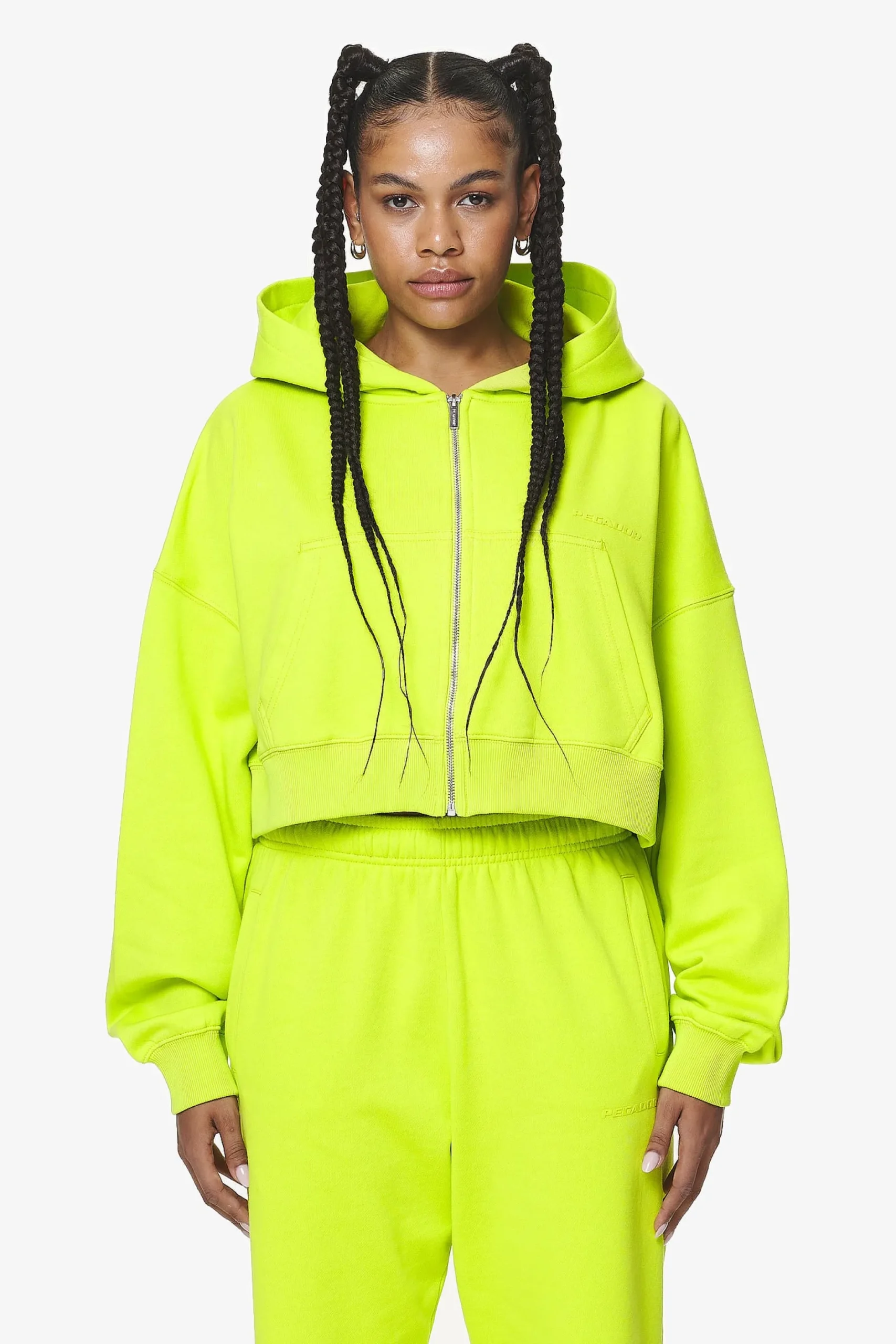 Pegador Hoodies|Zip Hoodies|Marla Cropped Zip Hoodie Washed Lime Yellow Gum