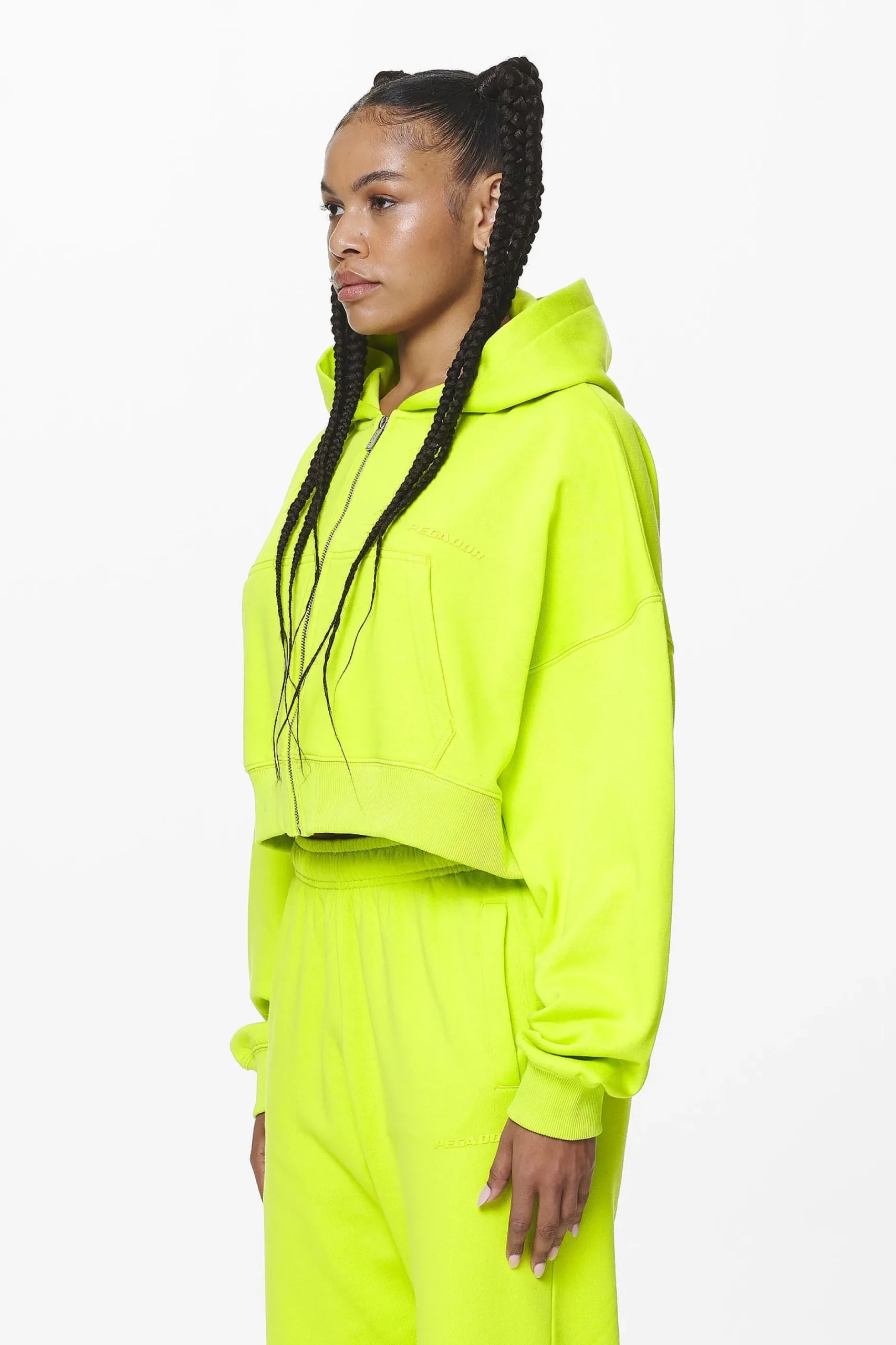 Pegador Hoodies|Zip Hoodies|Marla Cropped Zip Hoodie Washed Lime Yellow Gum