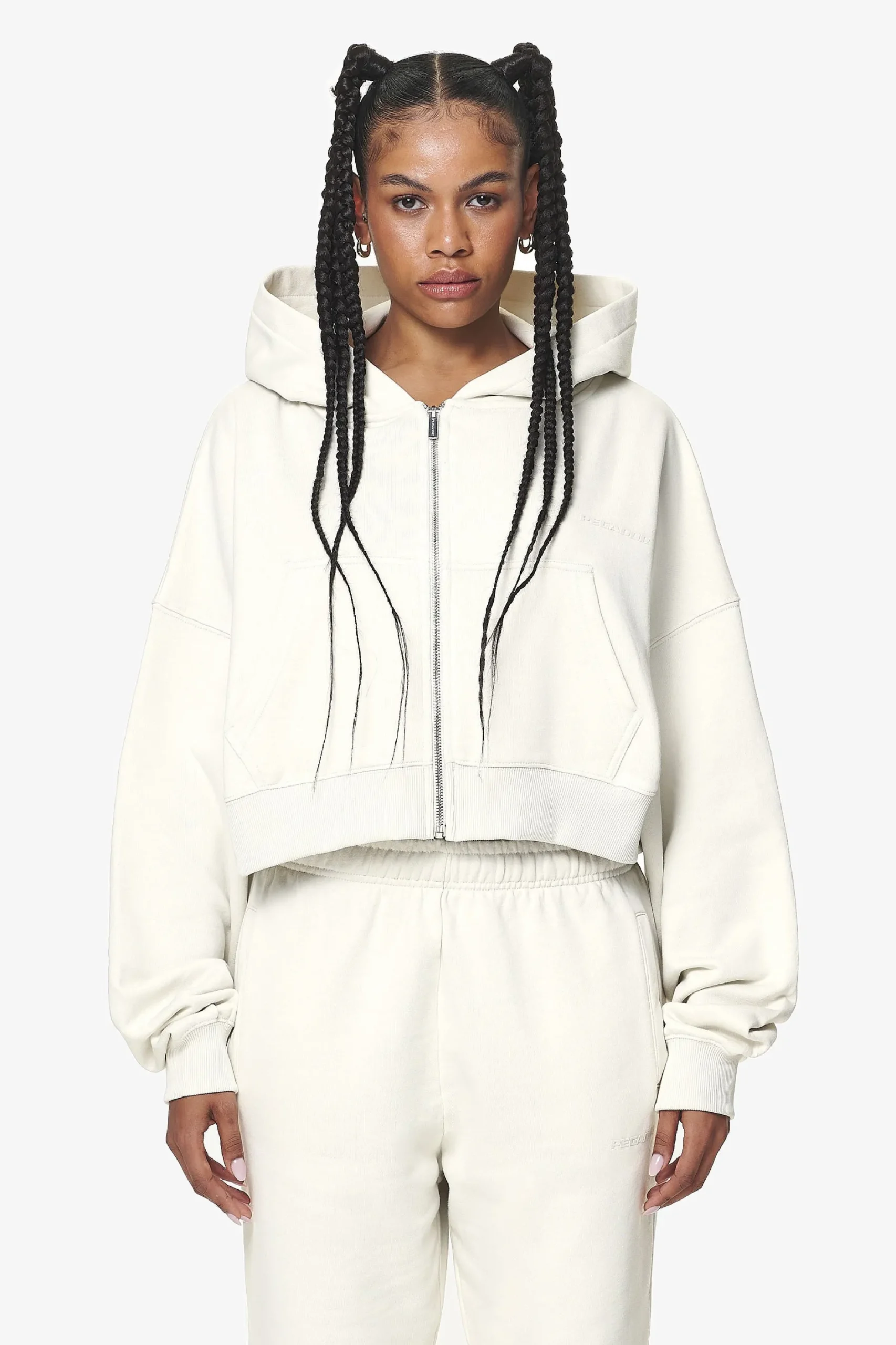 Pegador Hoodies|Zip Hoodies|Marla Cropped Zip Hoodie Washed Salty Cream Gum