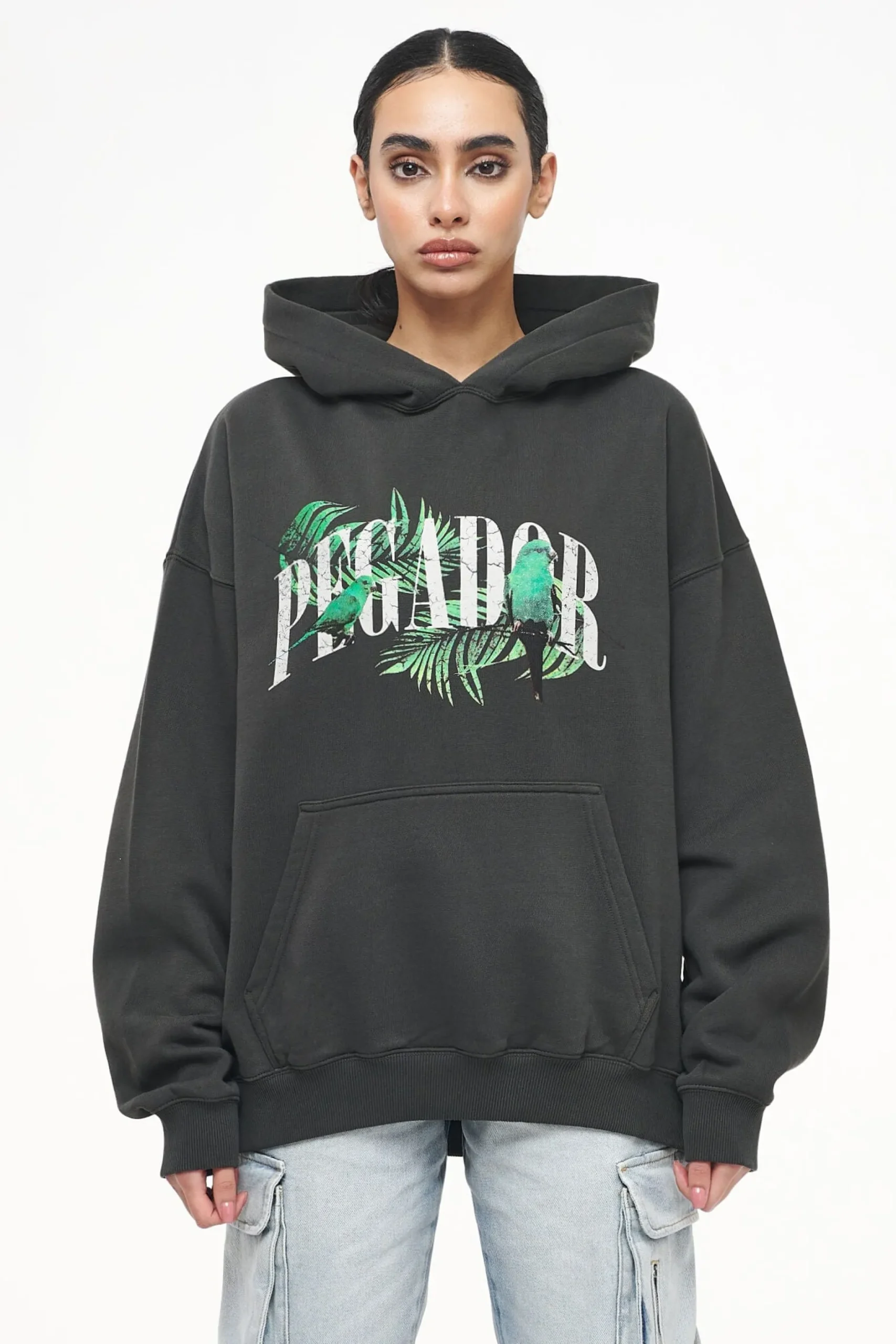 Pegador Hoodies|Palm Oversized Hoodie Vintage Washed Iron Grey