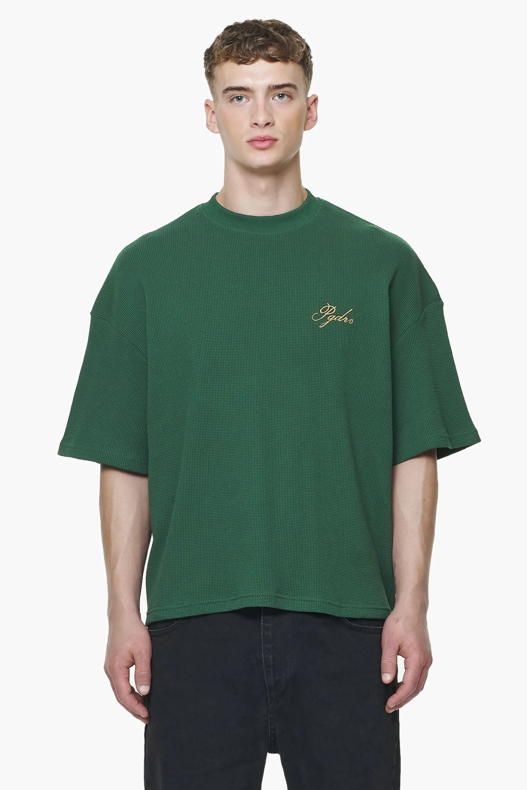 Pegador Tees|Quat Waffle Boxy Tee Vintage Washed British Green