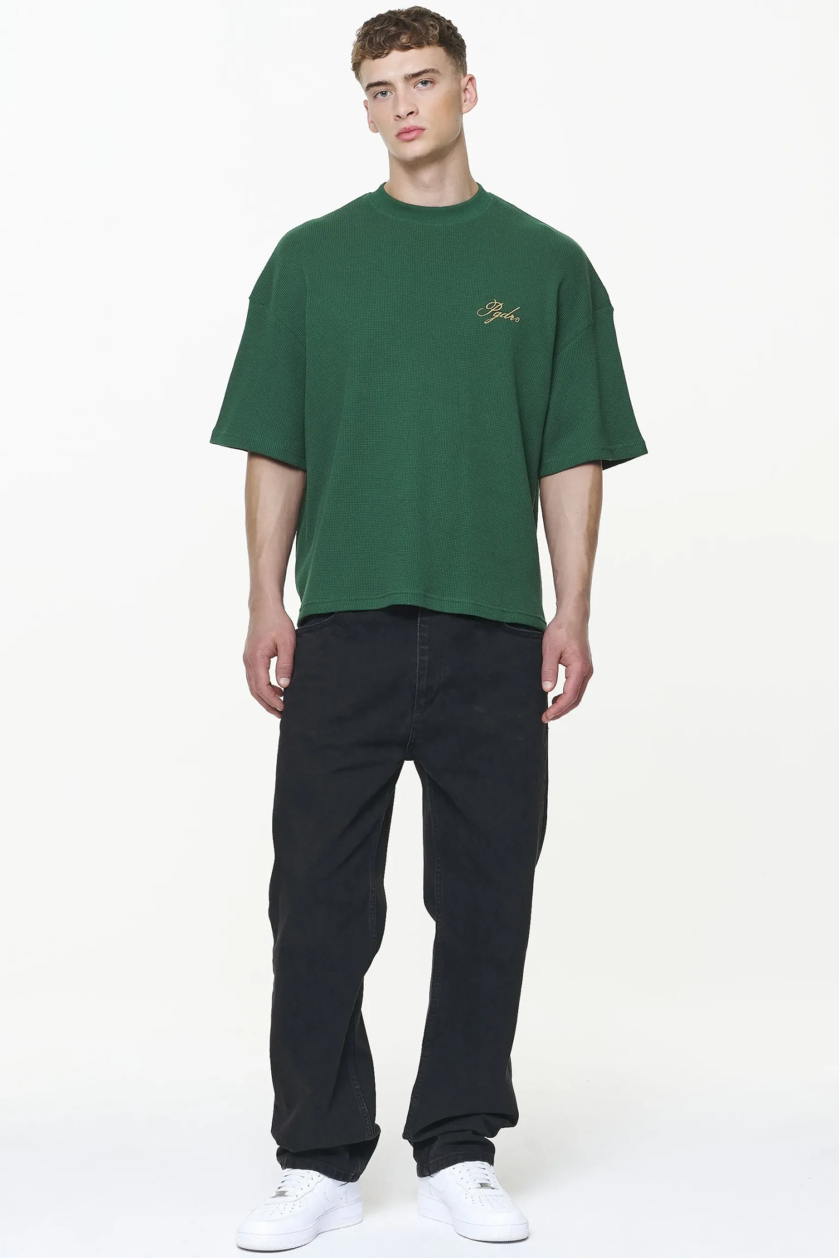 Pegador Tees|Quat Waffle Boxy Tee Vintage Washed British Green