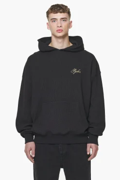 Pegador Hoodies|Quat Waffle Oversized Hoodie Vintage Washed Onyx Black