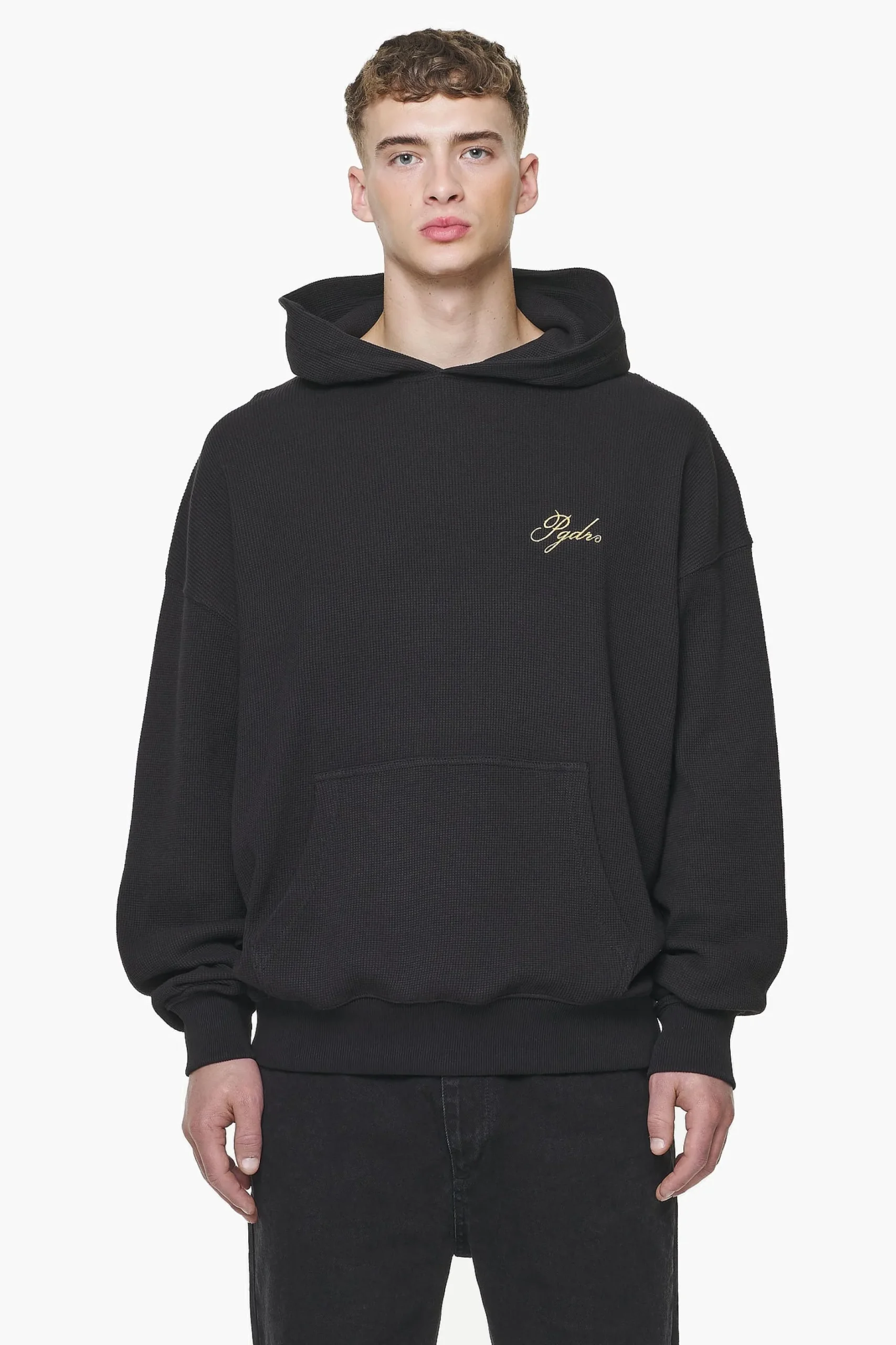 Pegador Hoodies|Quat Waffle Oversized Hoodie Vintage Washed Onyx Black