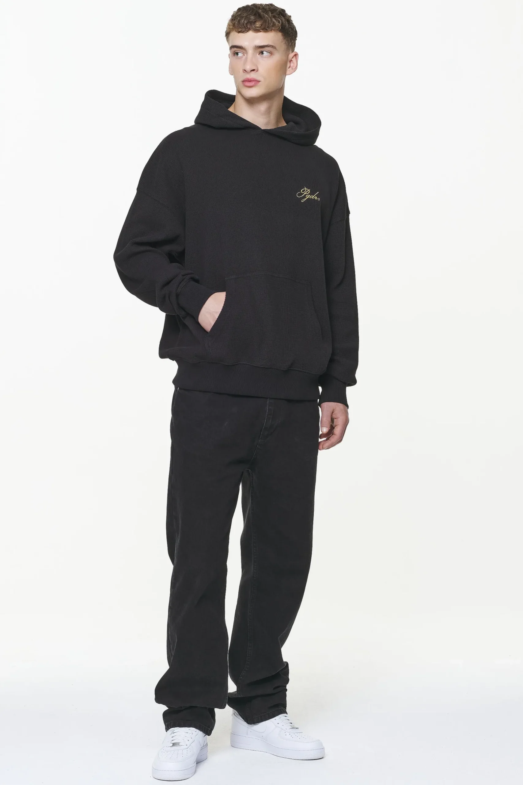 Pegador Hoodies|Quat Waffle Oversized Hoodie Vintage Washed Onyx Black