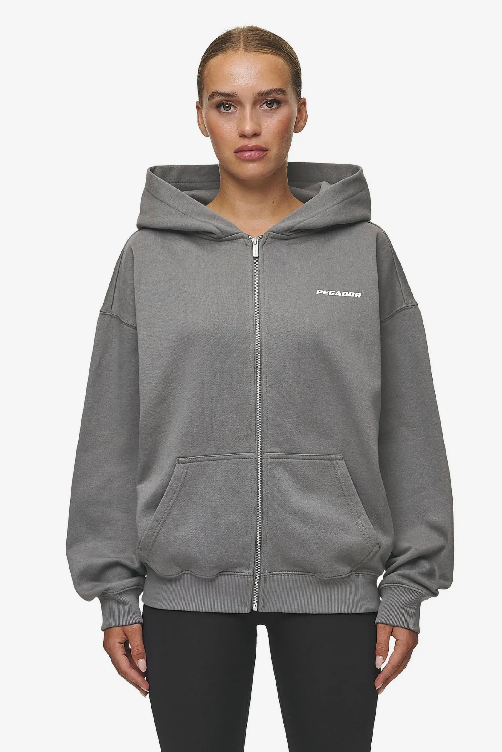 Pegador Hoodies|Zip Hoodies|Ramira Oversized Sweat Jacket Washed Deep Grey White