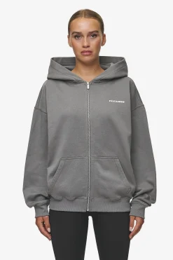 Pegador Hoodies|Zip Hoodies|Ramira Oversized Sweat Jacket Washed Deep Grey White
