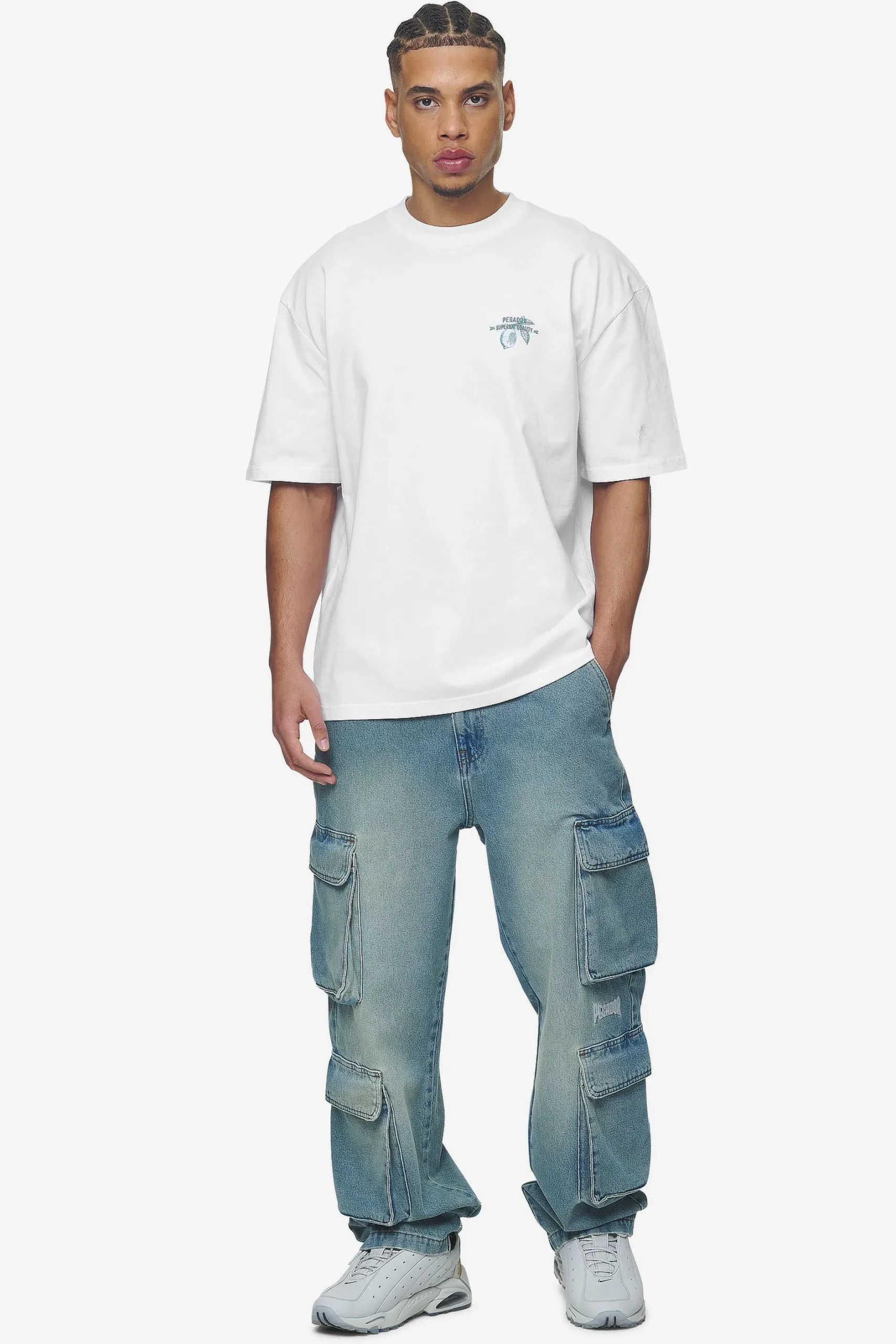 Pegador Jeans|Romain Wide Denim Cargo Pants Washed Vintage Blue