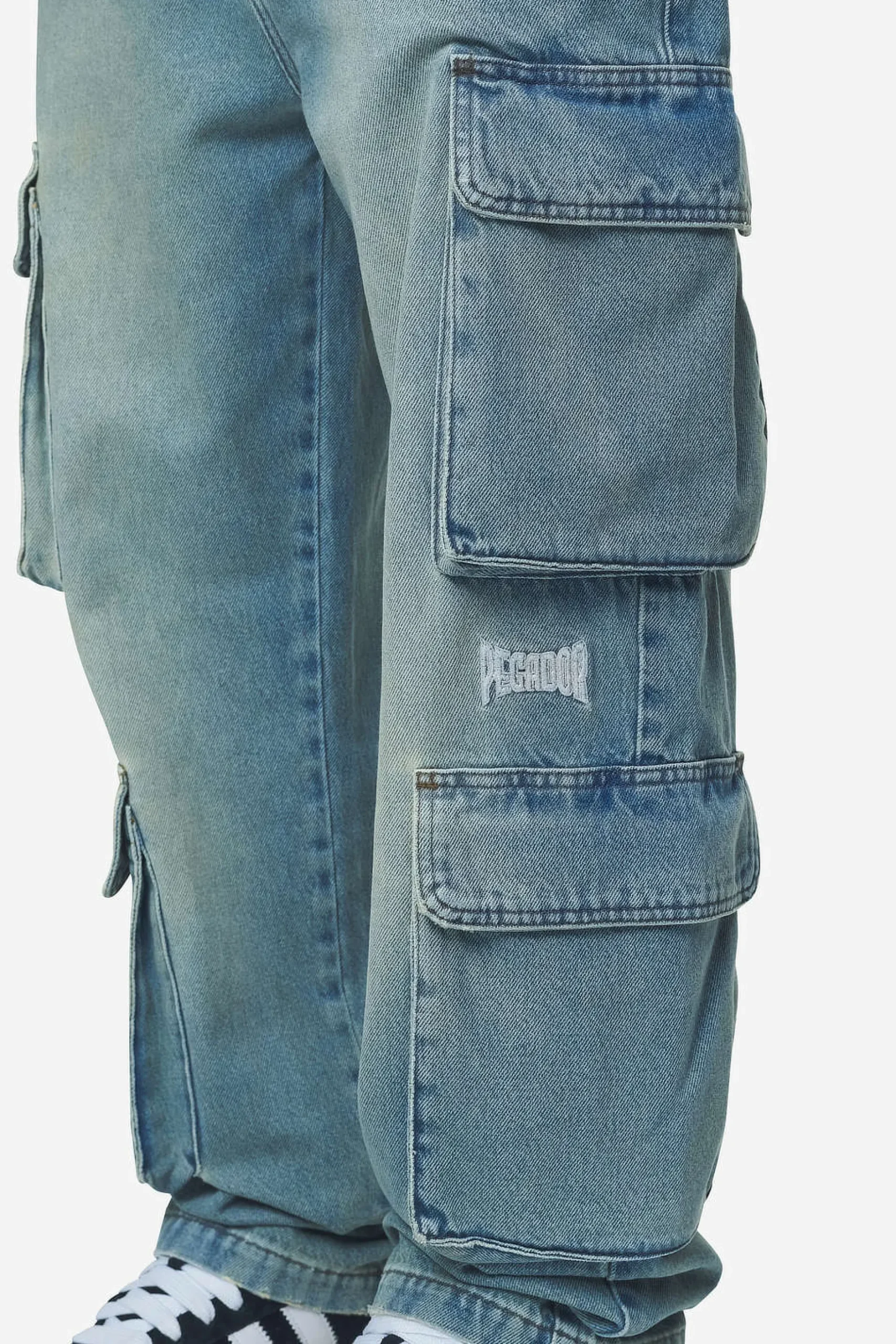 Pegador Jeans|Romain Wide Denim Cargo Pants Washed Vintage Blue