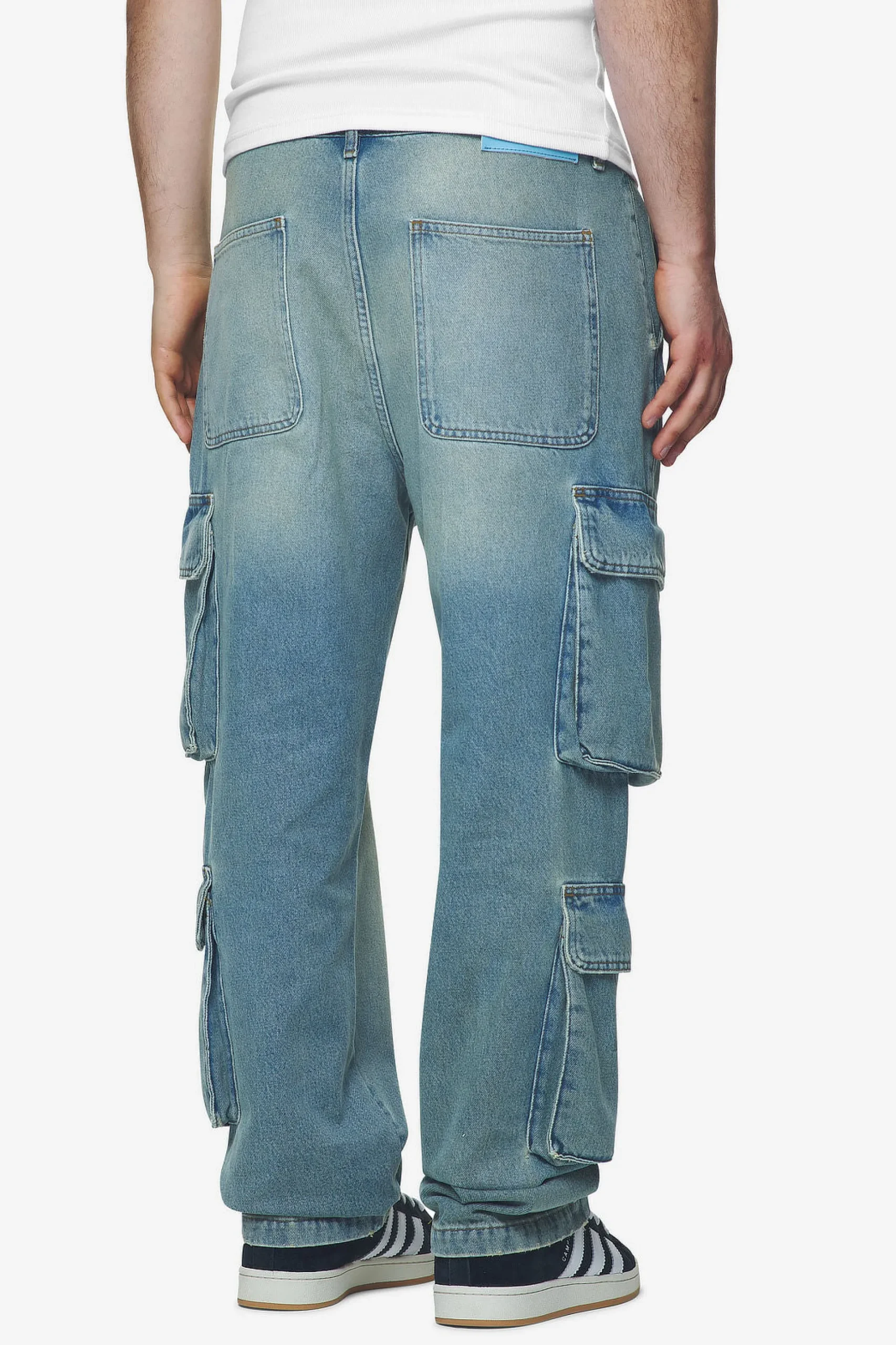 Pegador Jeans|Romain Wide Denim Cargo Pants Washed Vintage Blue